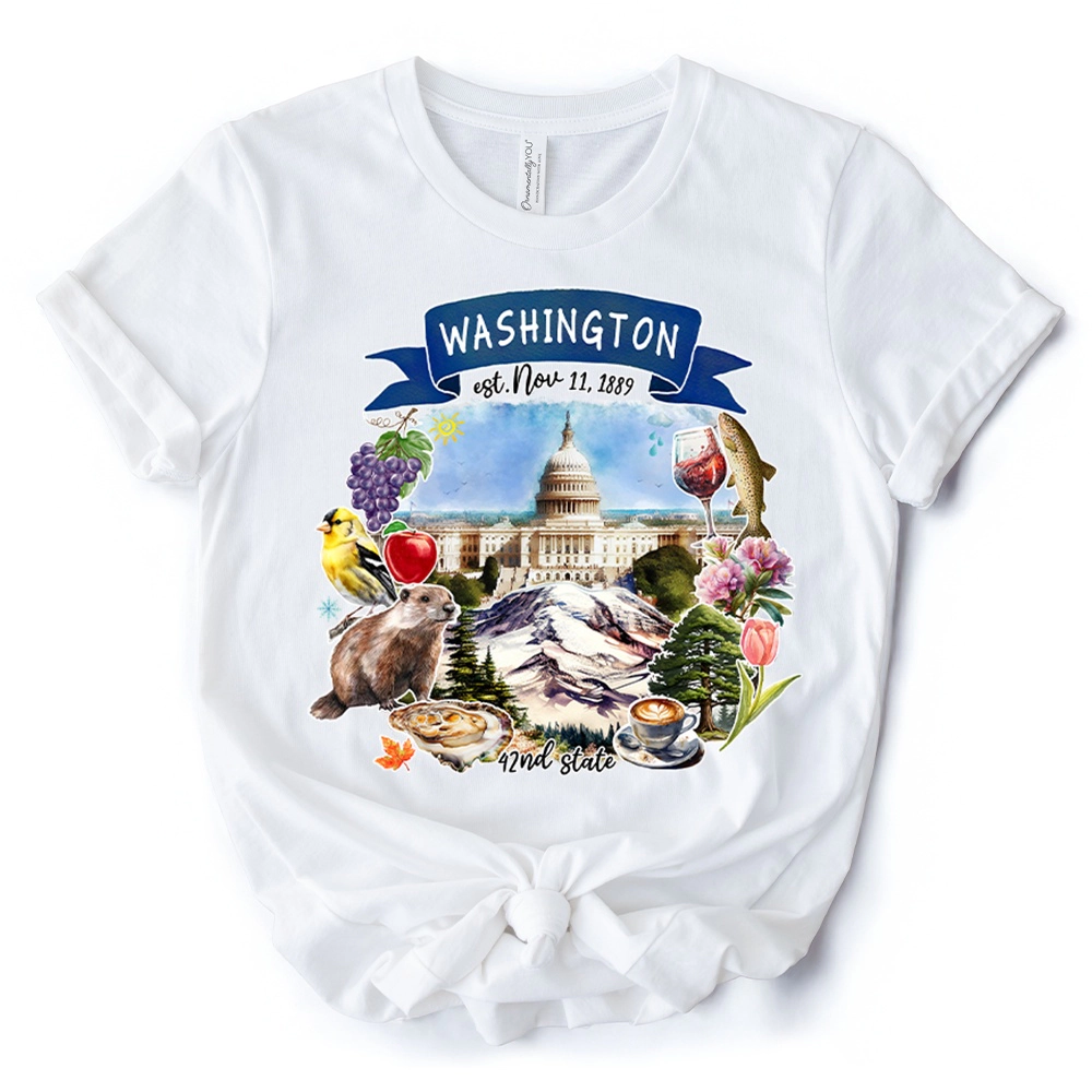 OrnamentallyYou Unisex Artistic Washington State Themes And Landmarks T-Shirt
