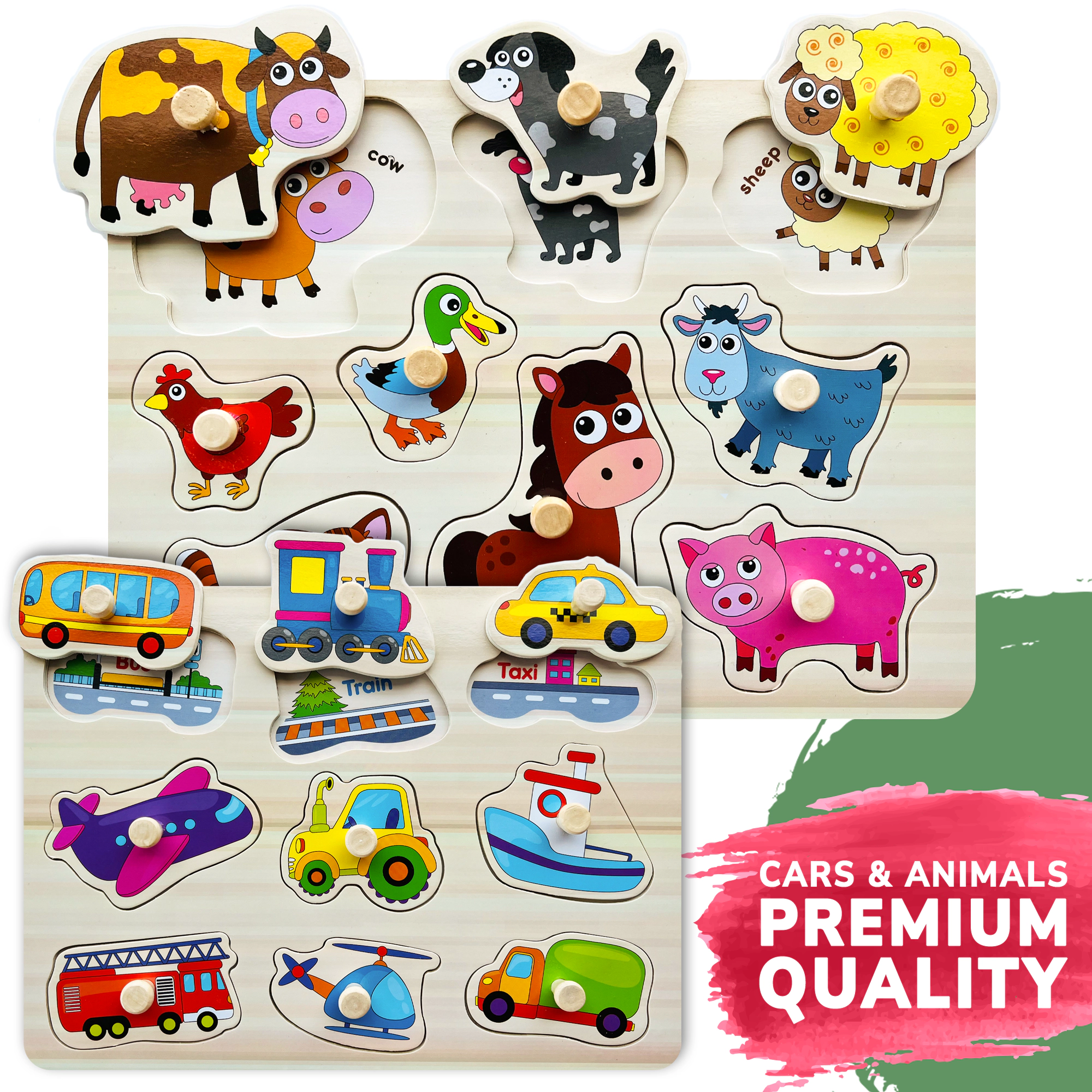 QUOKKA Wooden Puzzle Set for Toddlers Ages 1–4, Alphabet, Numbers & Animal Puzzles, 6–8 Pack