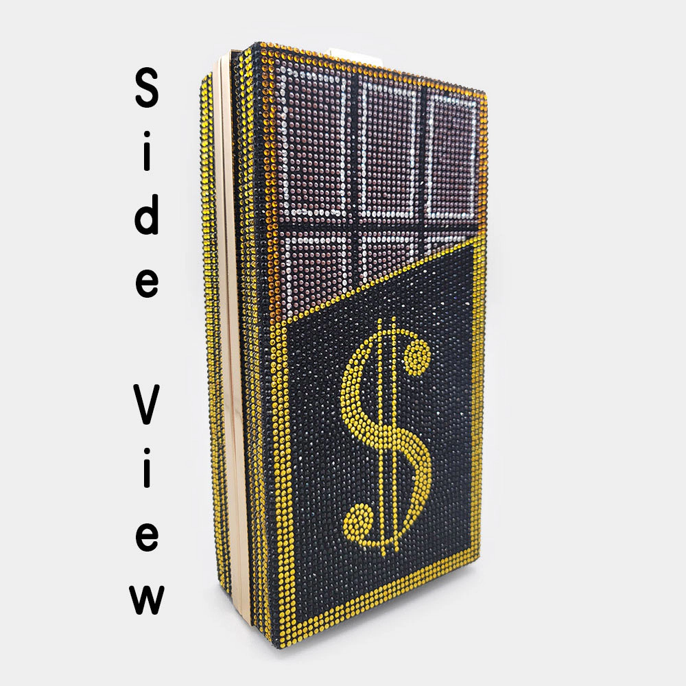 Fashnzfab Bling Dollar Sign Chocolate Vertical Clutch Bag