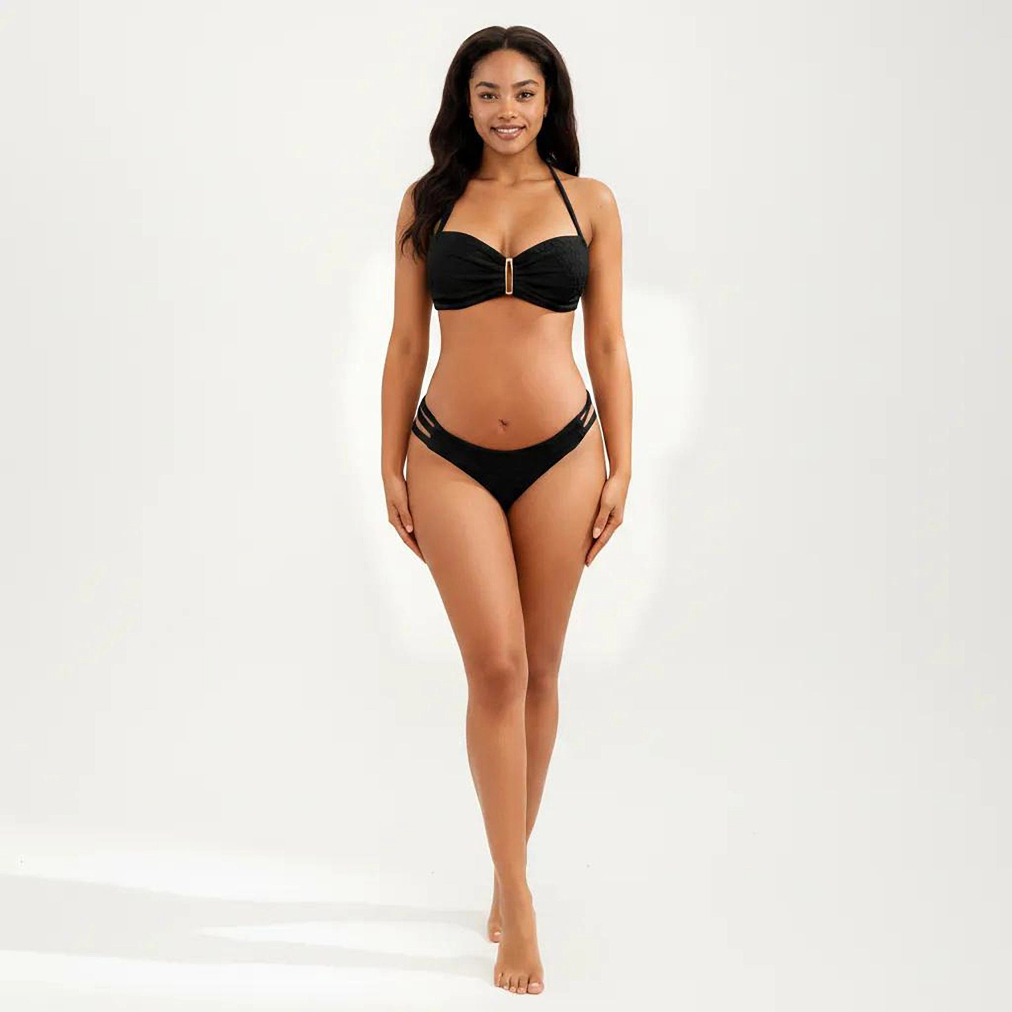 Anna-Kaci Women's Maternity Bikini Set with Twist Front and Strappy High-Waisted Bottom