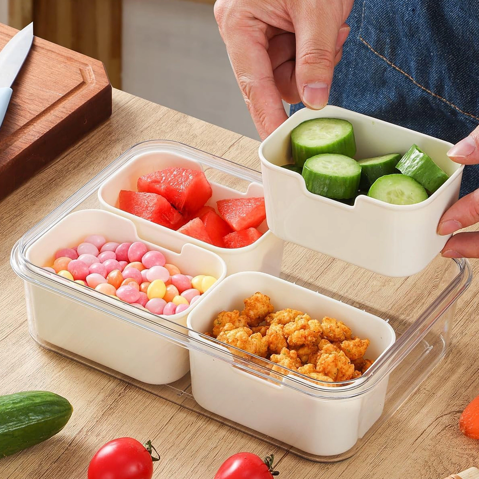 Cheer Collection 4-Compartment Airtight Food Storage Container with 4 Removable Snack Boxes