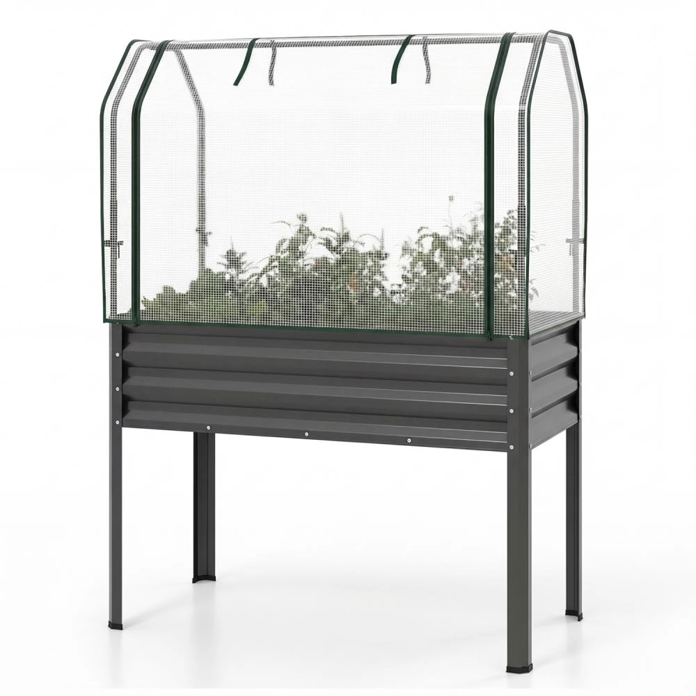 Hivvago Galvanized Raised Garden Bed with Legs and Greenhouse Cover for Vegetable Flower