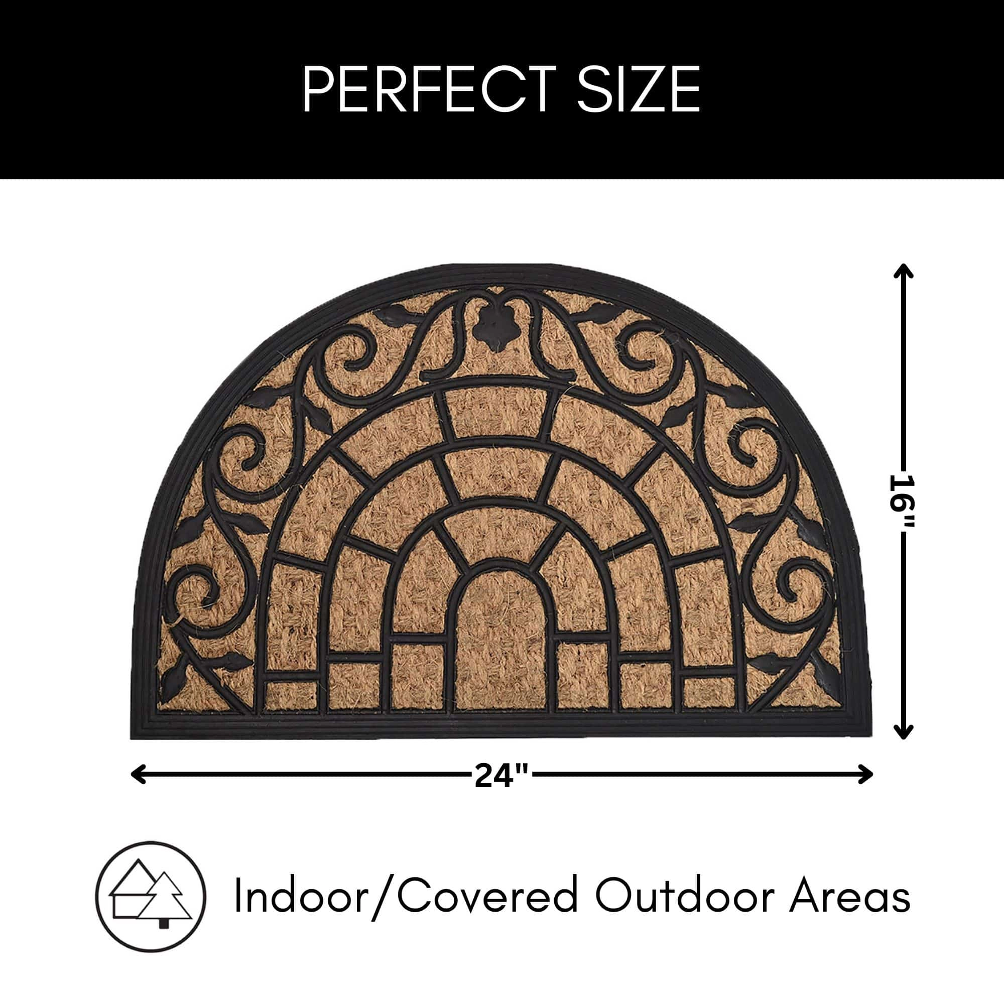 Evideco French Home Goods Natural and Black Vitrail Coir Doormat 24 x 16 Inches