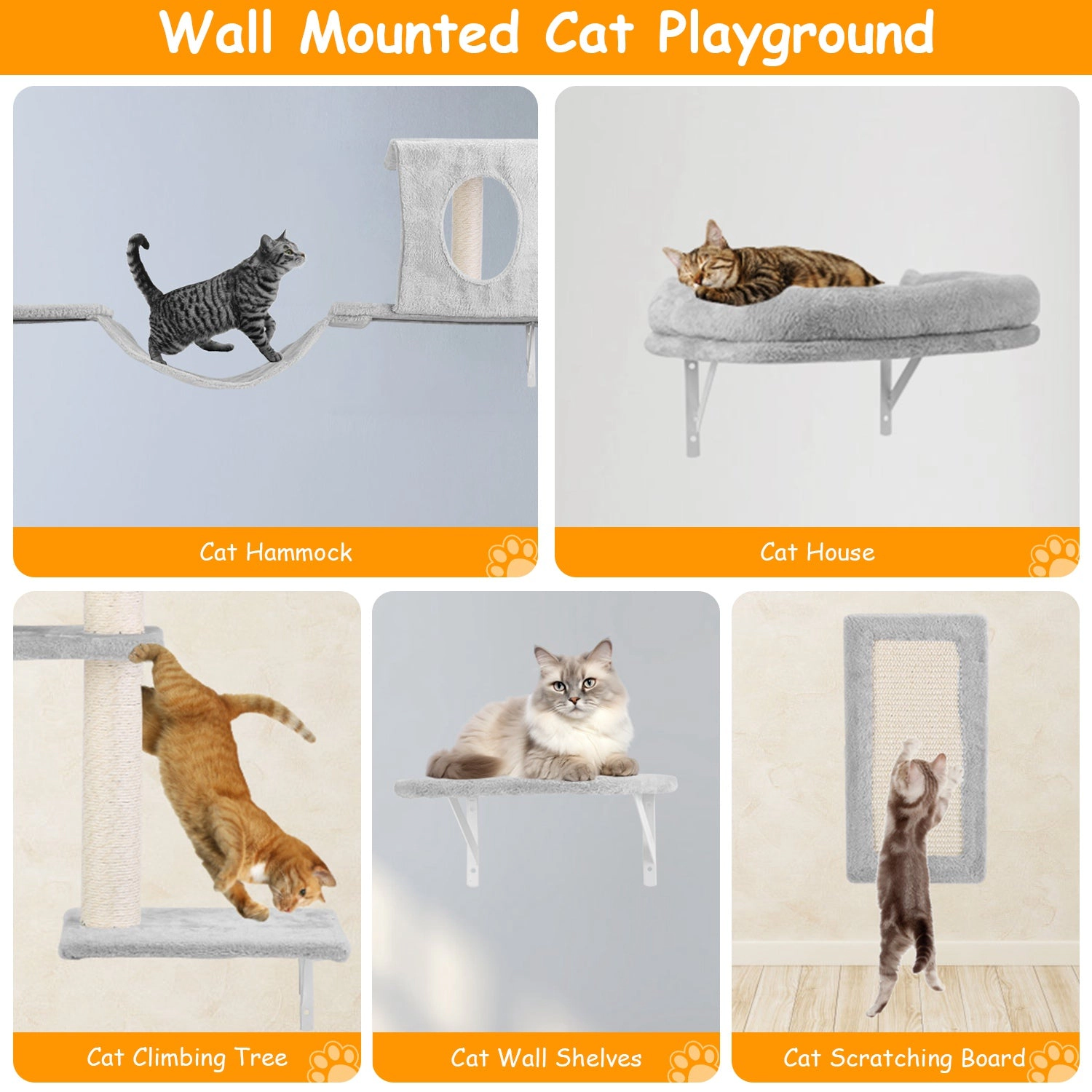 GBruno 6-Piece Wall-Mounted Cat Climbing Furniture Set