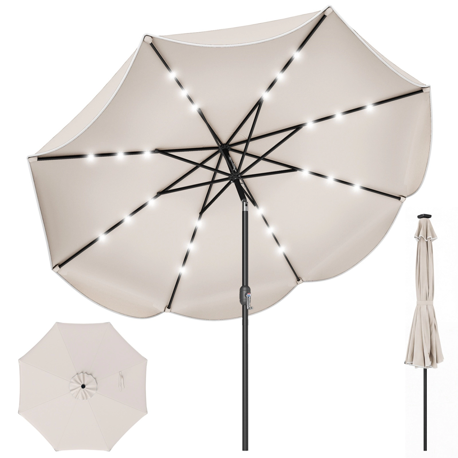 SUGIFT 24 LED Lights and Push Button Tilt 9 FT Scalloped Solar Market Patio Umbrella