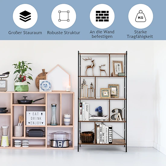 LJG 4-Tier Industrial Freestanding Bookshelf with Metal Frame
