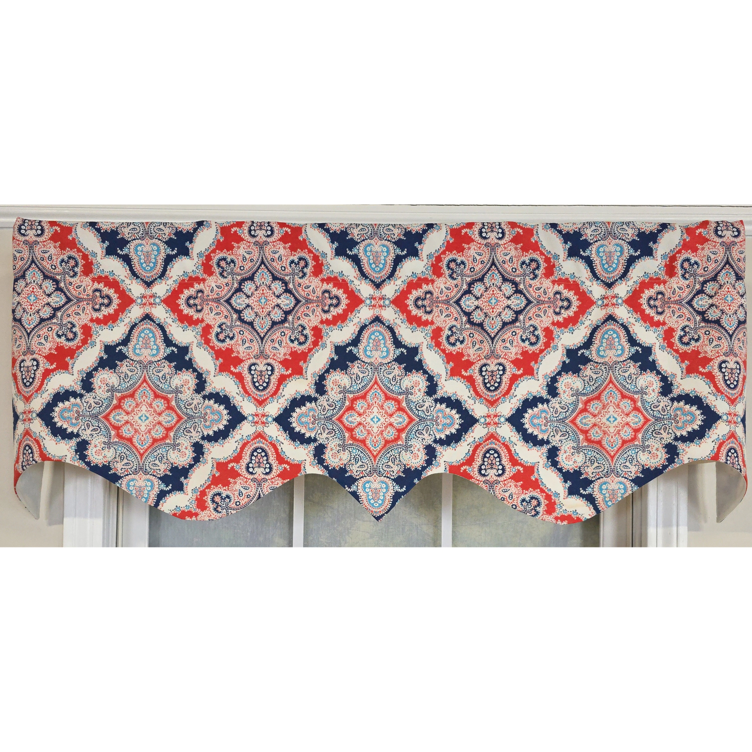 RLF Home 100% Cotton Coventry Regal  Fully lined Windows Rod Pocket Valance 50" x 17"  Navy