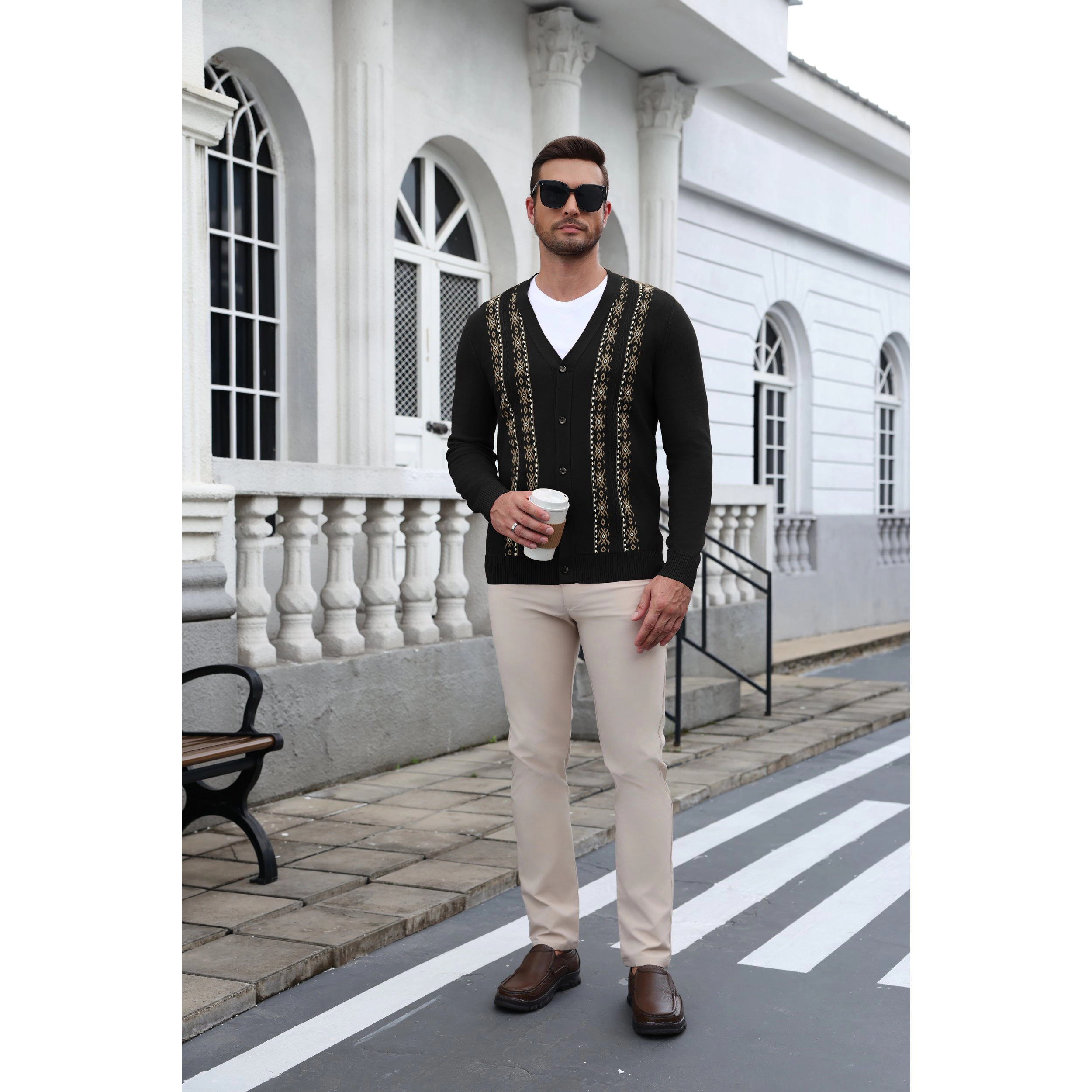 COOFANDY Men's Regular Fit V Neck Long Sleeve Button Down Cardigan Sweater