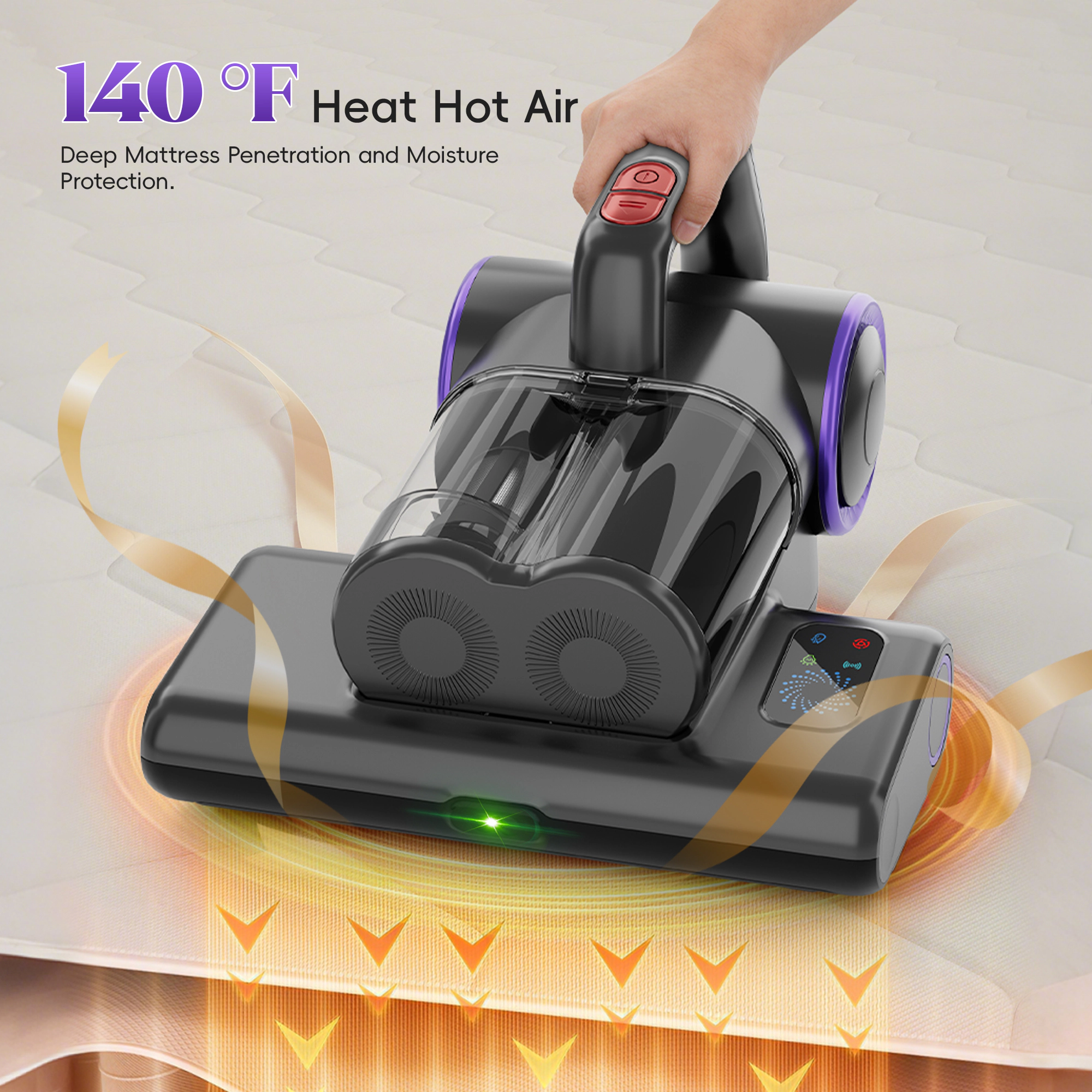 WHALL - 4-in-1 UV Mattress Vacuum Cleaner, 21KPa Anti-Mite Bed Vacuum with Hot Air & LED Display