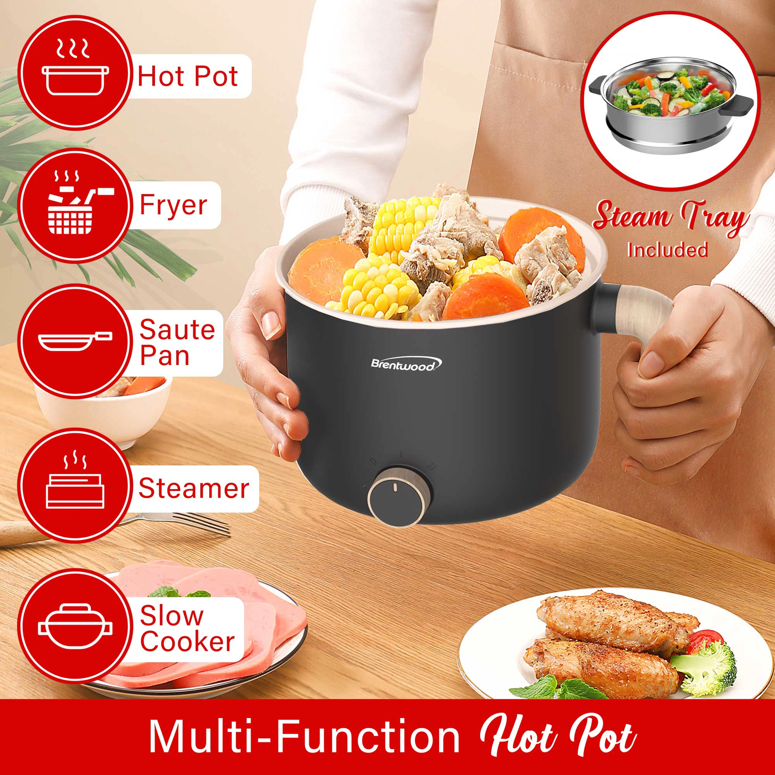Brentwood 1.5-Liter Multi-Function Electric Hot Pot Cooker