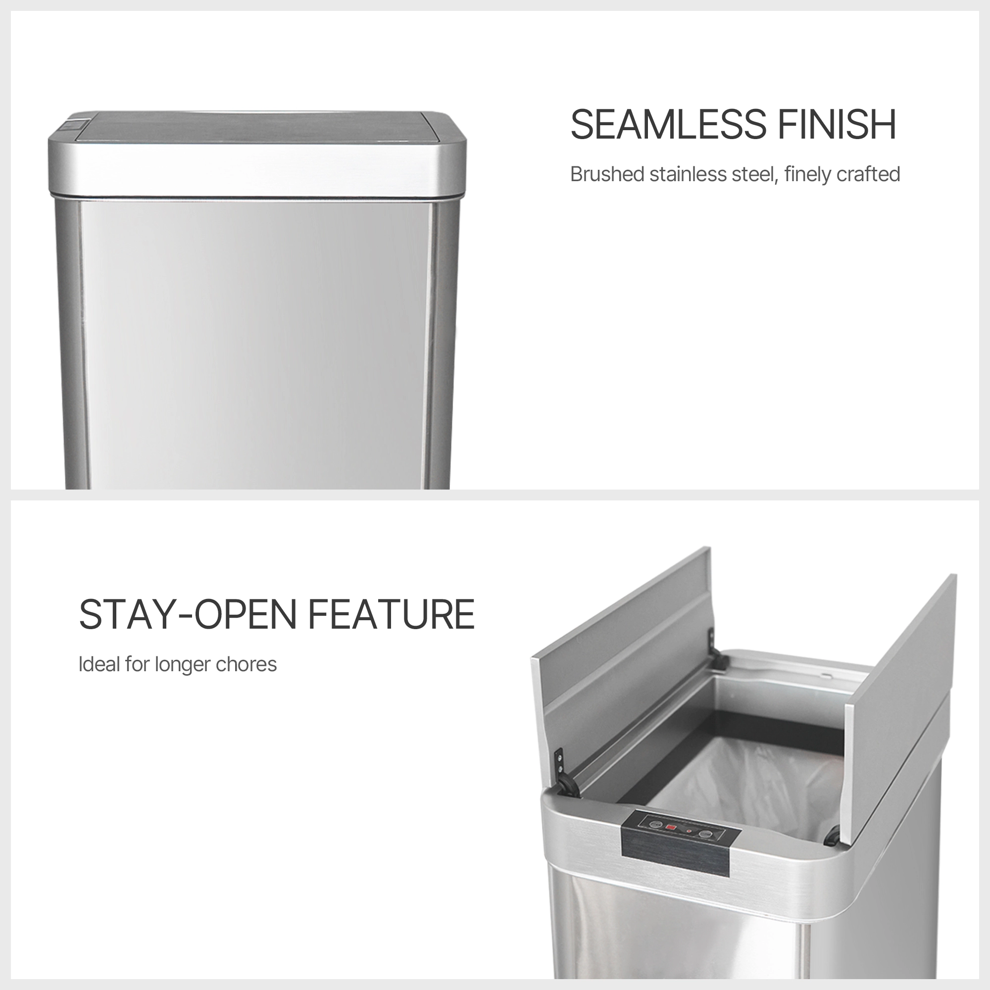 Innovaze 16 Gallon Silver Stainless Steel Slim Motion Sensor Trash Can with Butterfly Lid