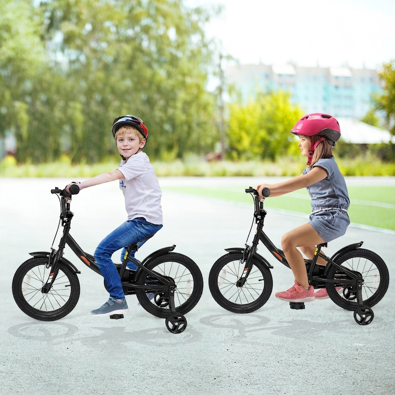 16-in Kids Bike Ages 4-7 Black Bicycle Detachable Training Wheels Reflectors Bell Kickstand 145-lb Seat Rating