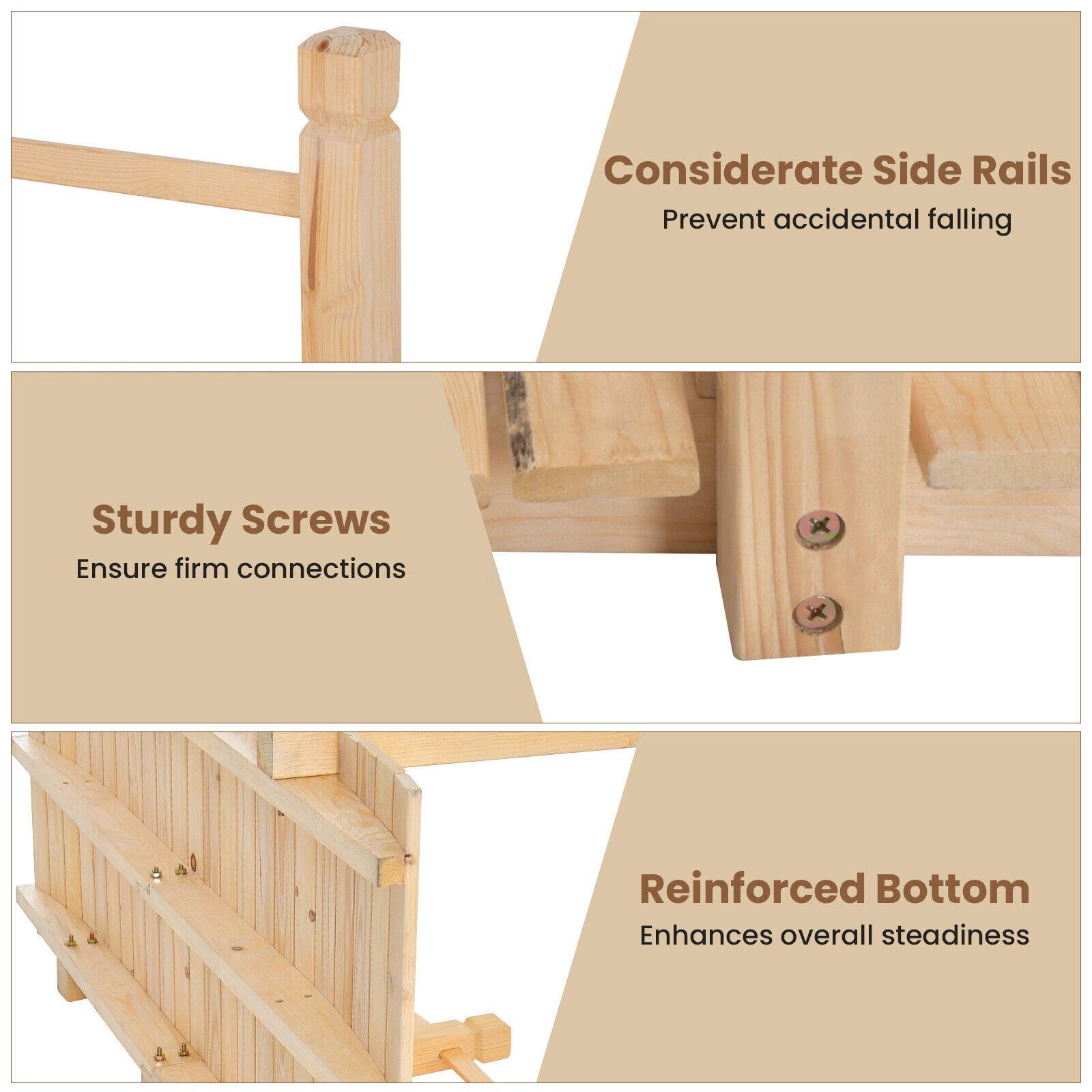 SUGIFT 5-Ft Fir Wood Garden Bridge with Safety Rails 400-lb Capacity Natural Wood/Stained Wood