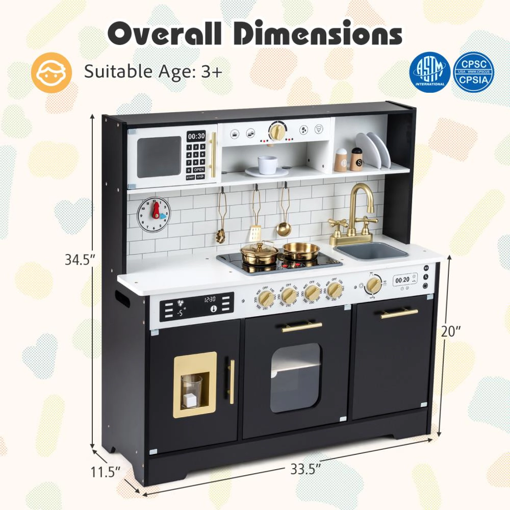 Hivvago Wooden Play Kitchen for Kids with Realistic Lights and Sounds