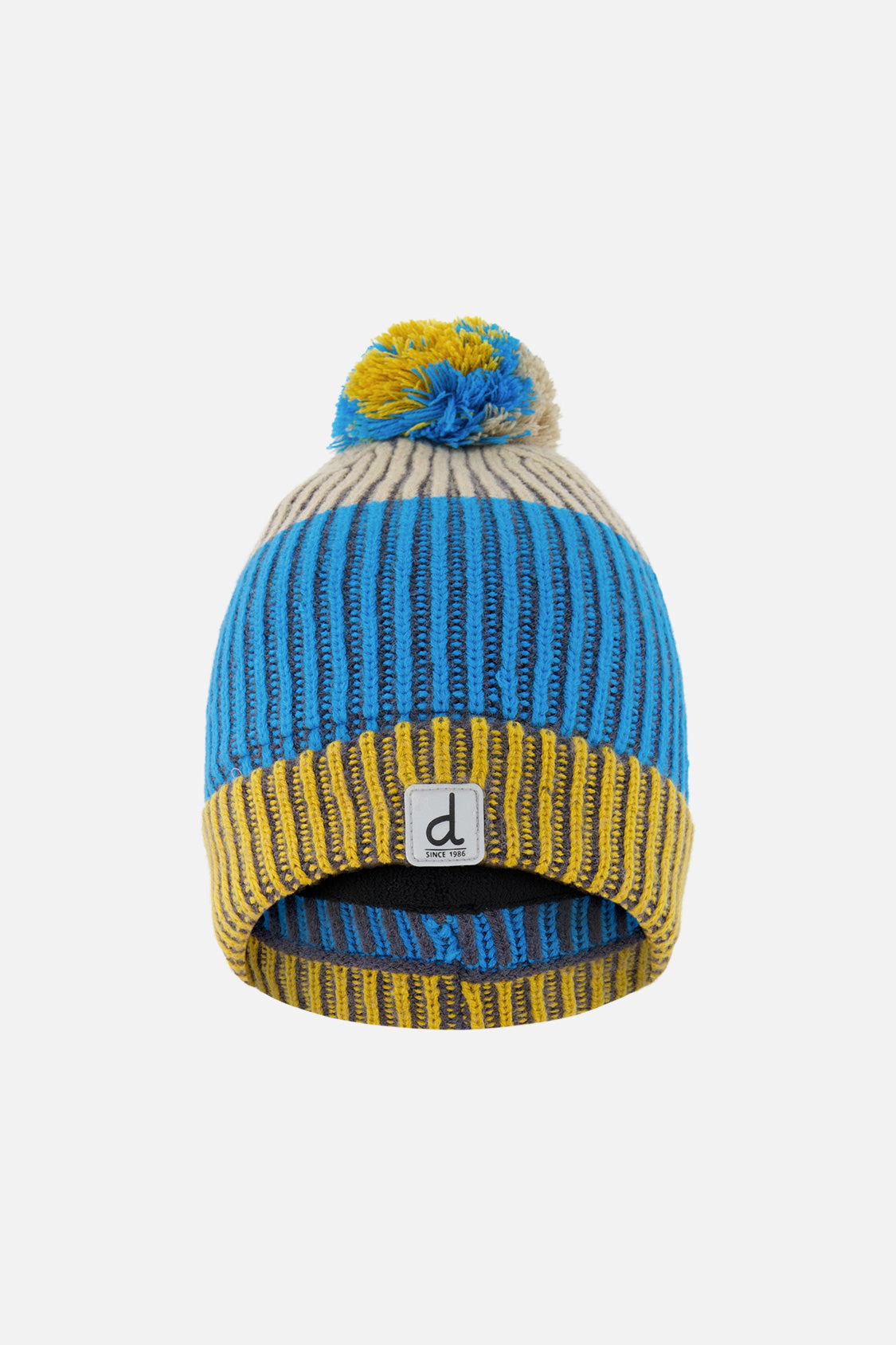 Deux par Deux Boys Graphic Striped Winter Knit Hat with Pompom