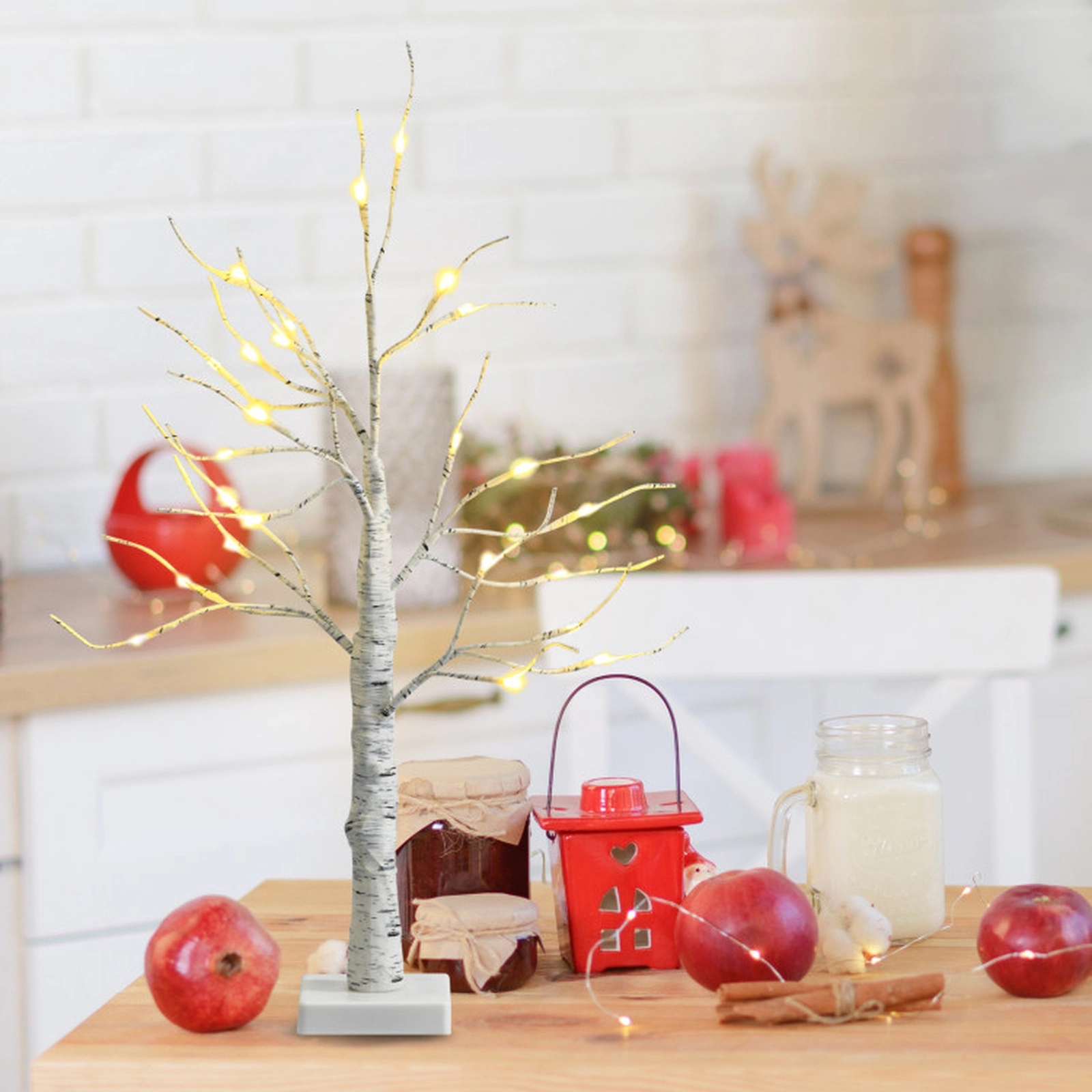 SUGIFT Pre-lit Twig Birch Tree Set Battery Powered White