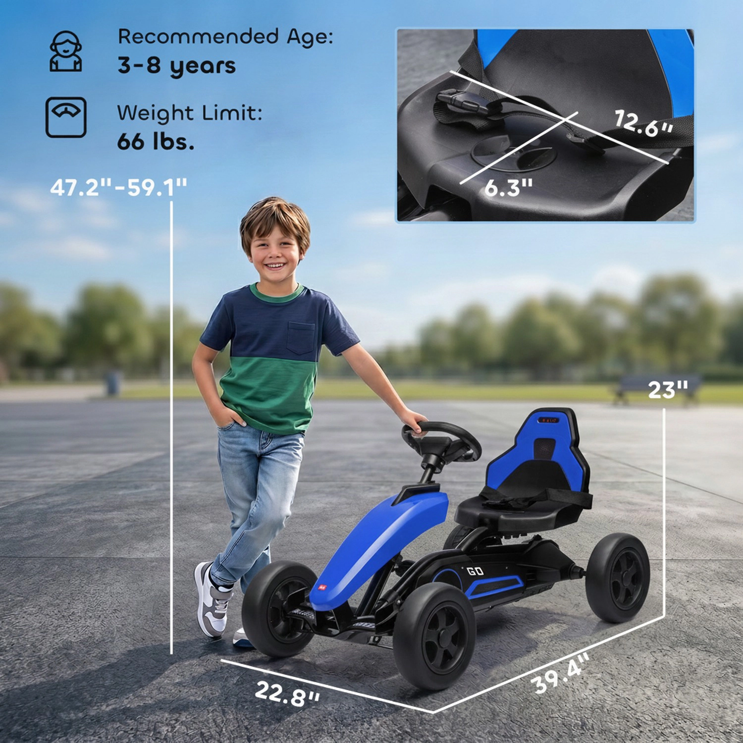 HONGGE Kids Pedal Go Kart with Adjustable Seat, Swing Axle and Shock-Absorbing EVA Wheels