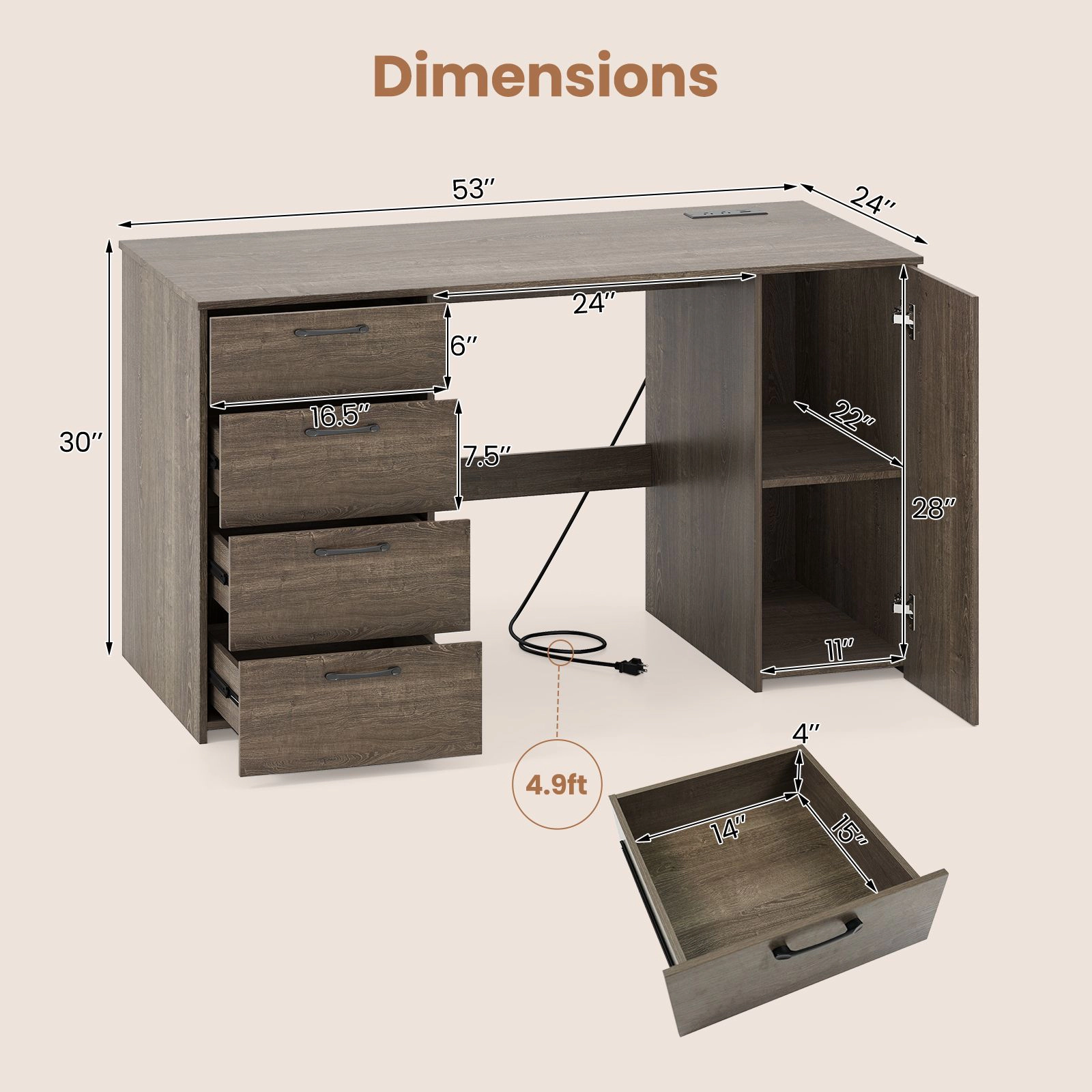 SlickBlue 53 Inch Executive Computer Desk with Drawers and Cabinet