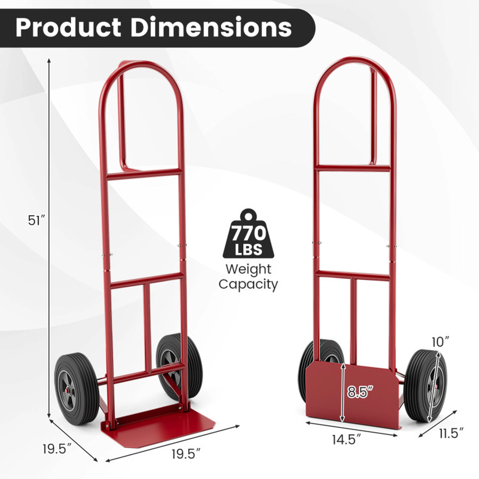 SUGIFT 660-lb Capacity Folding P-Handle Sack Truck Hand Cart Dolly with 10-in Double Bearing Wheels