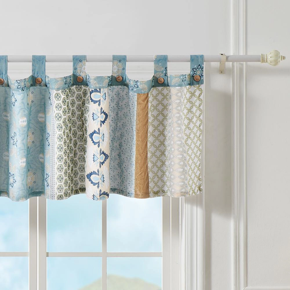 Greenland Home Fashions Thalia Stylized Florals and Geometric Prints Bohemian Ultimate Comfort Valance 84"x21" Blue