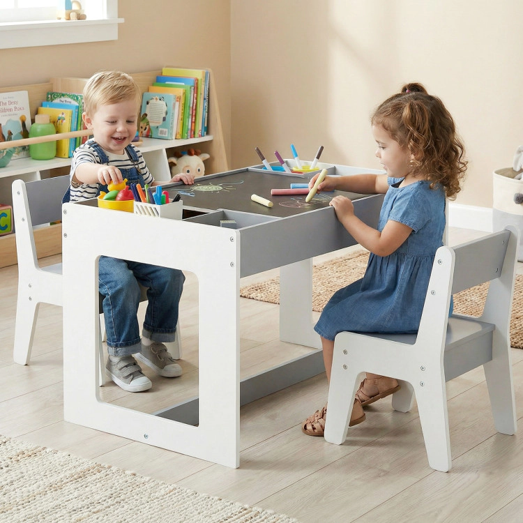 Hivvago Multifunctional Kids Table And 2 Chairs Set With Chalkboard