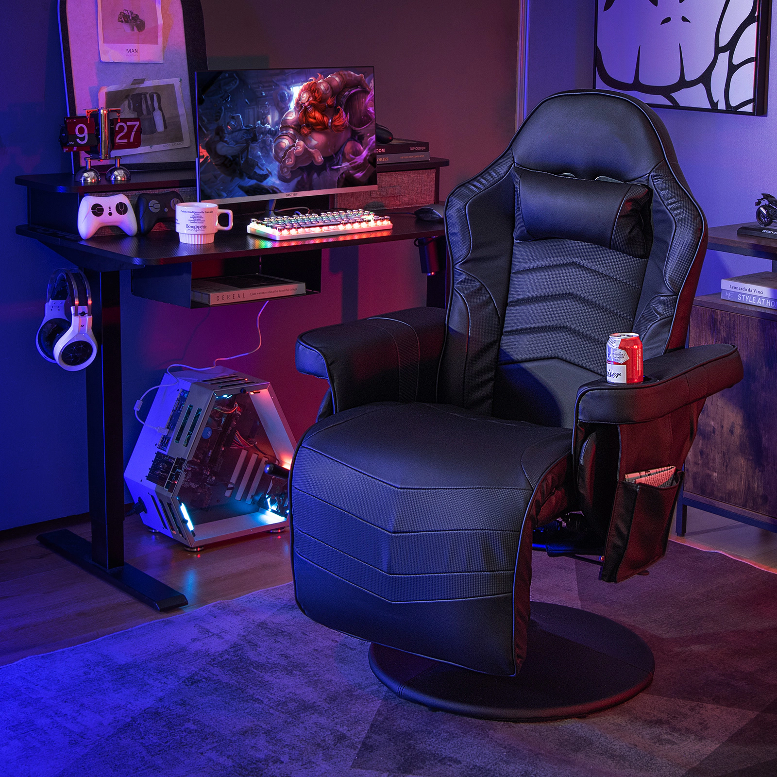SUGIFT Massage Video Gaming Recliner Chair Adjustable Height 31.5-in Wide Seat 352-lb Capacity Massage Function Black