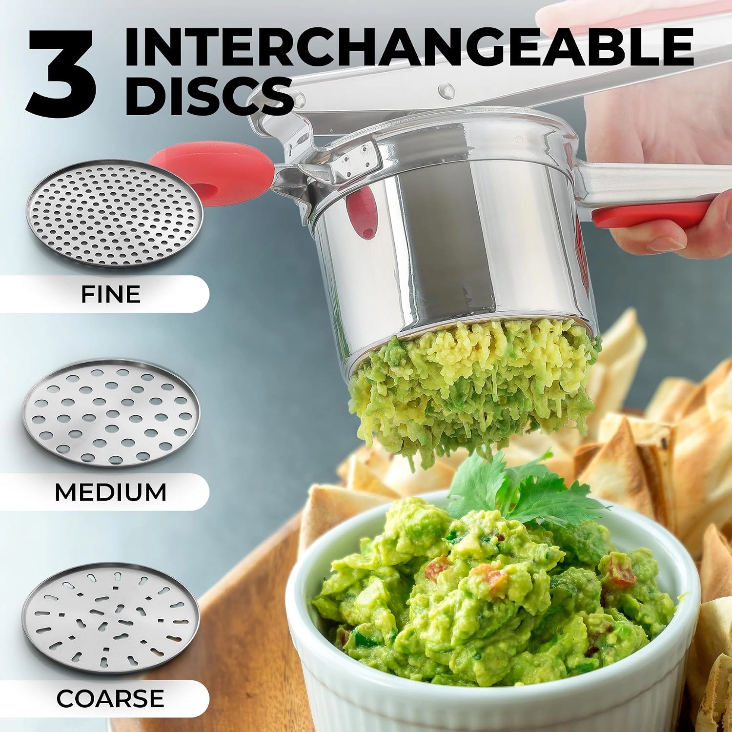 Zulay Kitchen Premium Large 15oz Potato Ricer, Heavy Duty Professional Stainless Steel Potato Masher and Ricer, 3 Disc