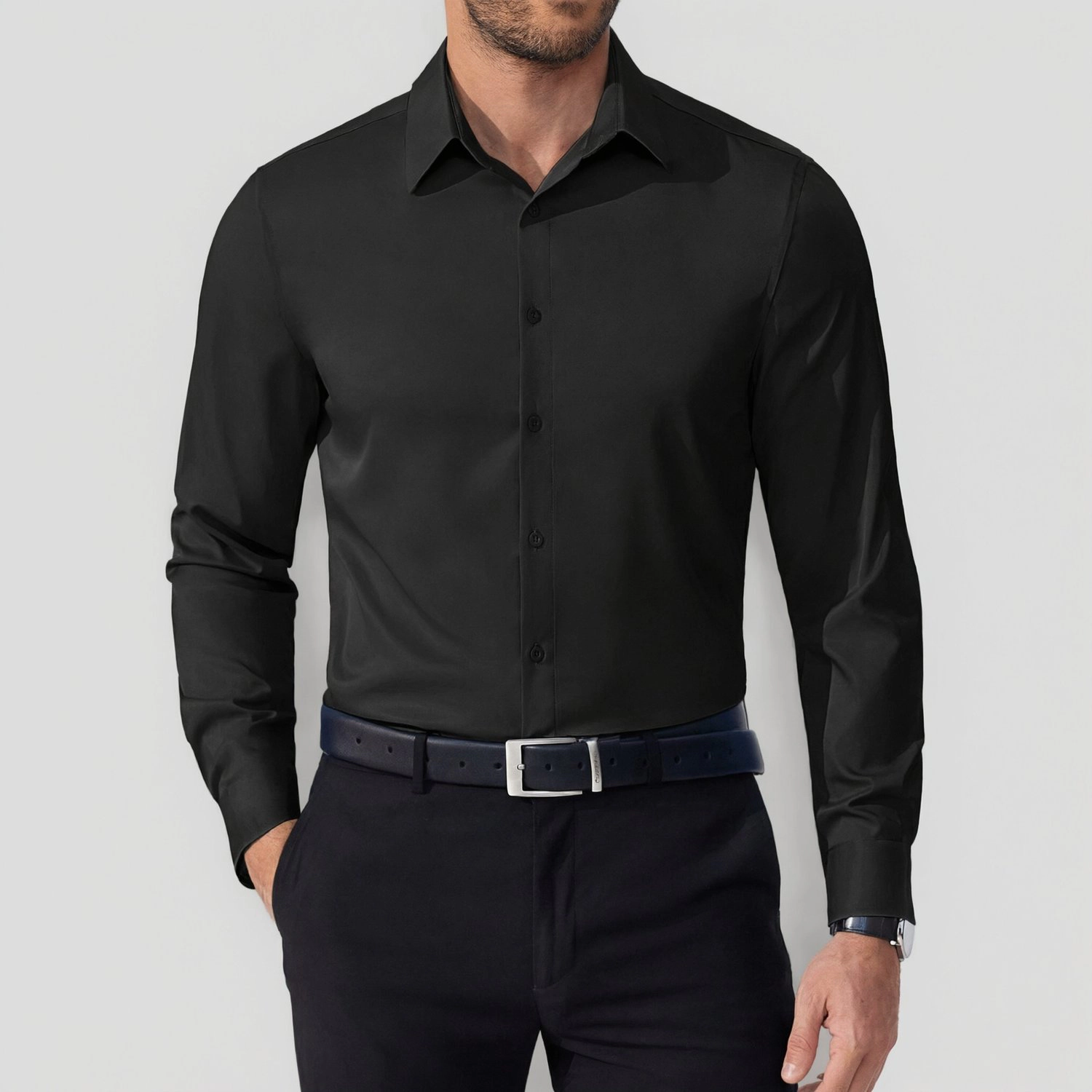 COOFANDY Mens Slim Fit Long Sleeve Dress Shirt Spread Collar Button Down Formal Top
