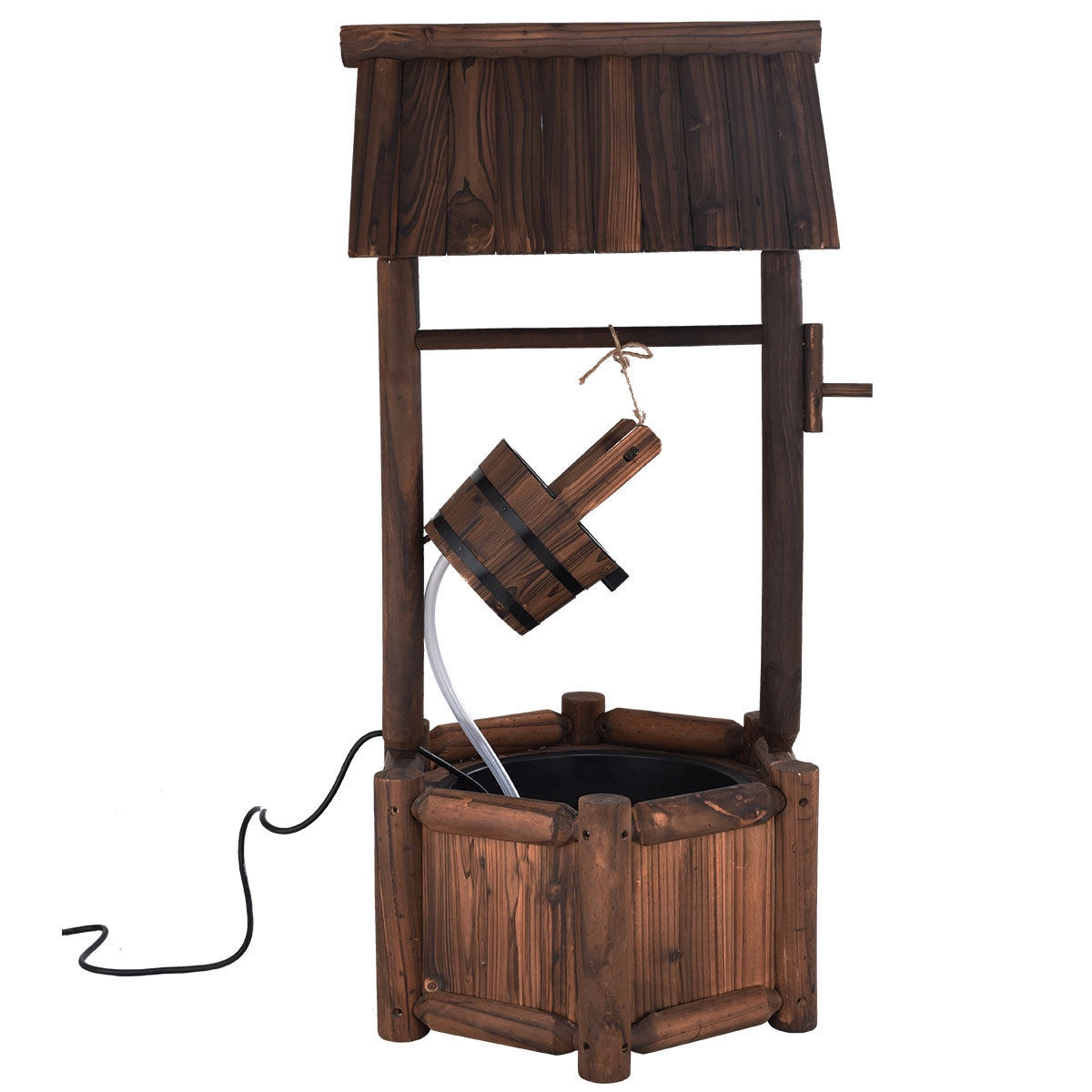 SUGIFT Brown 44.5-in Rustic Wishing Well Fir Wood Garden Fountain with 120V Electric Pump for Yard