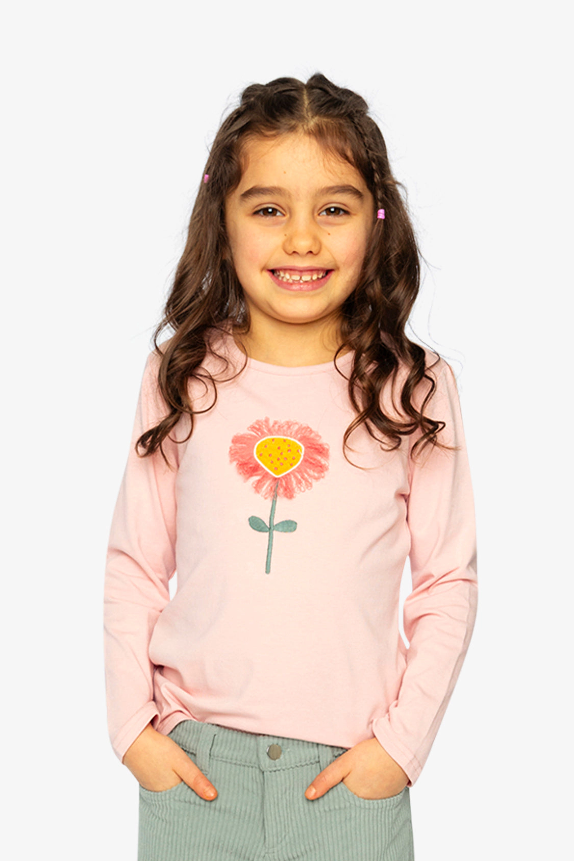 Deux par Girls 3D Strawberry-Flower Embroidered Organic Cotton Long Sleeve T-Shirt