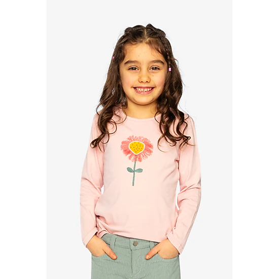 Deux par Deux Girls 3D Strawberry-Flower Embroidered Organic Cotton Long Sleeve T-Shirt