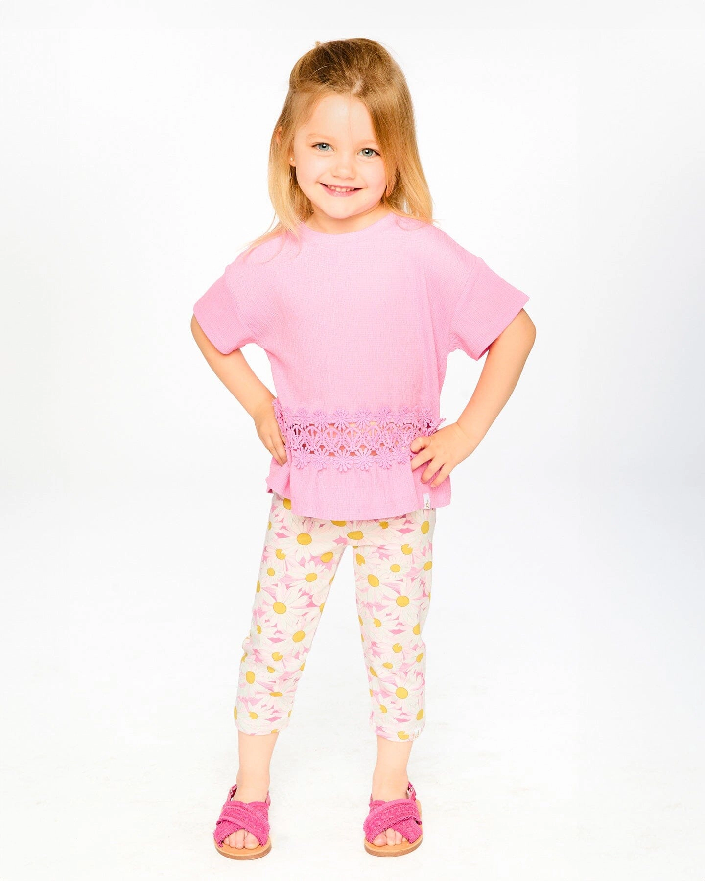 Deux par Girls Crinkle Jersey Long T-Shirt with Crochet Insert