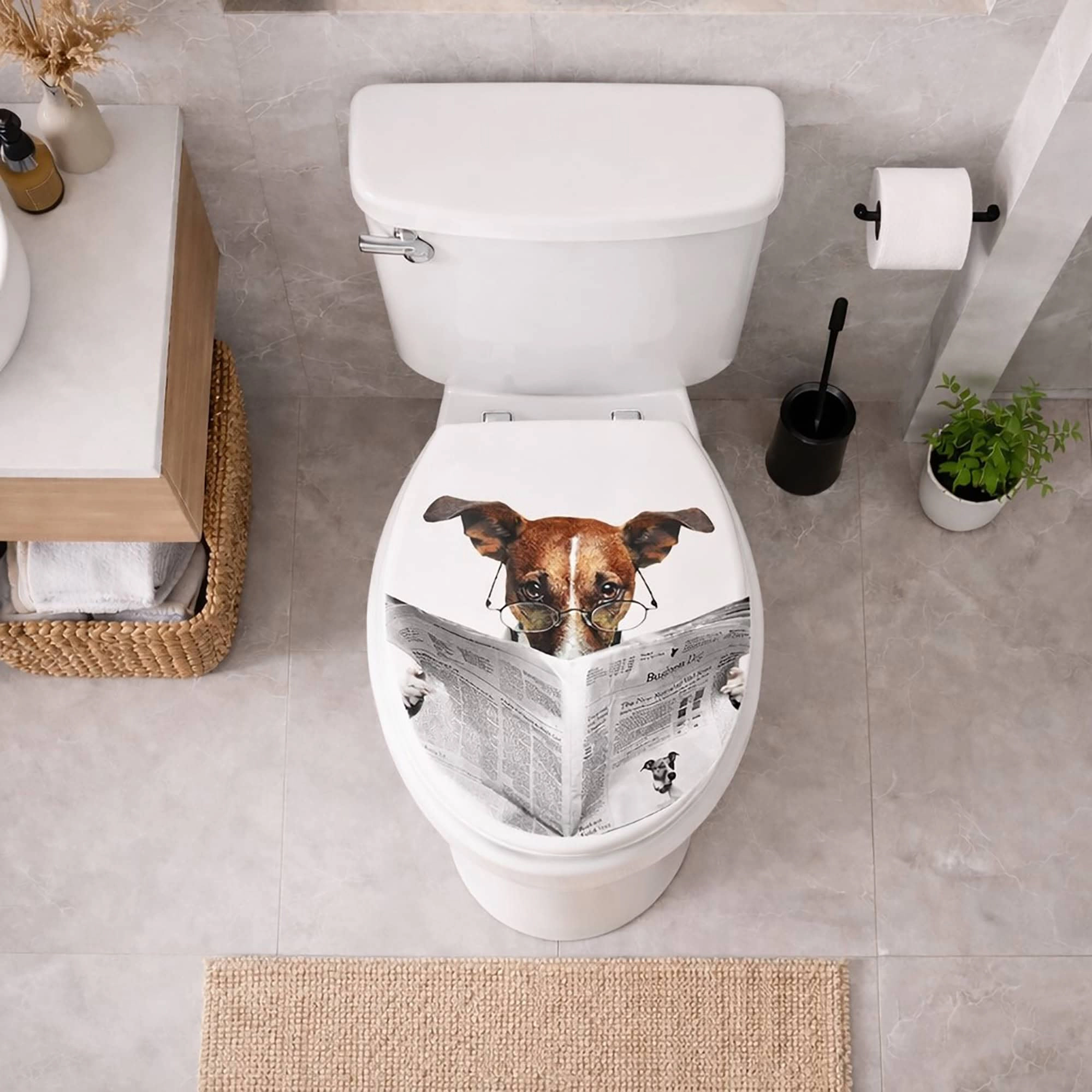 Evideco French Home Goods Jack Russell Printed Elongated Toilet Seat, Adjustable Zinc Hinges