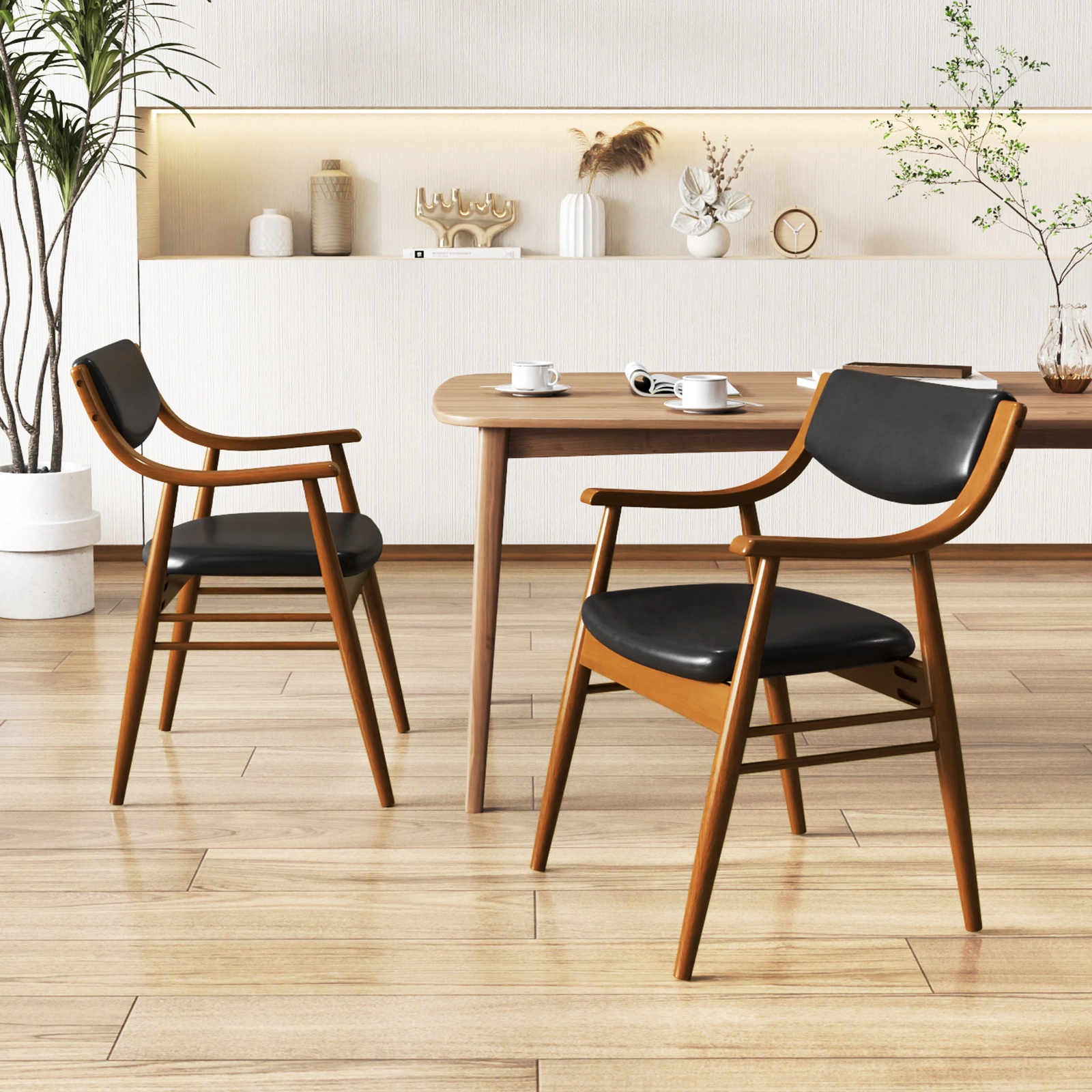 LJG Wooden Dining Chair Set of 2 with Padded Seat and Back
