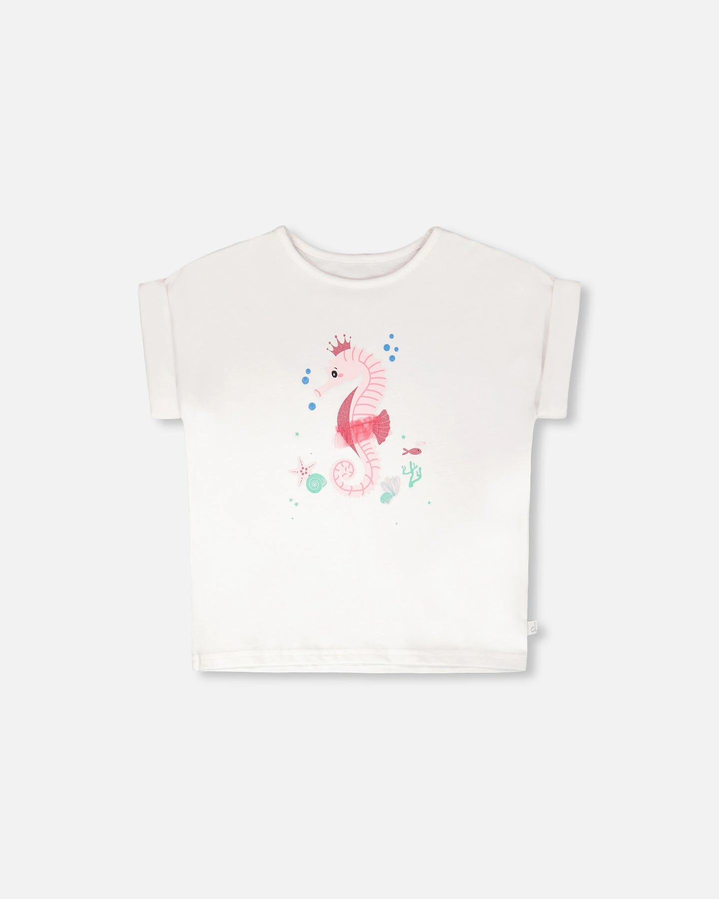 Deux par Deux Girls Organic Cotton Jersey Cuffed Graphic T-Shirt