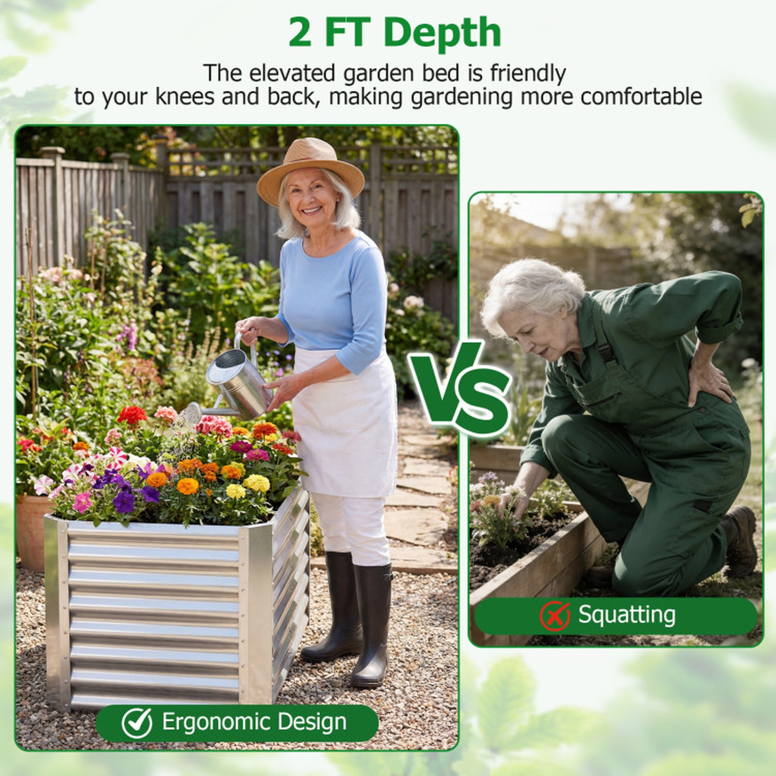 SUGIFT 4 x 2 x 2-ft Galvanized Steel Rectangular Raised Garden Bed with Corrugated Panels and Open-Ended Base