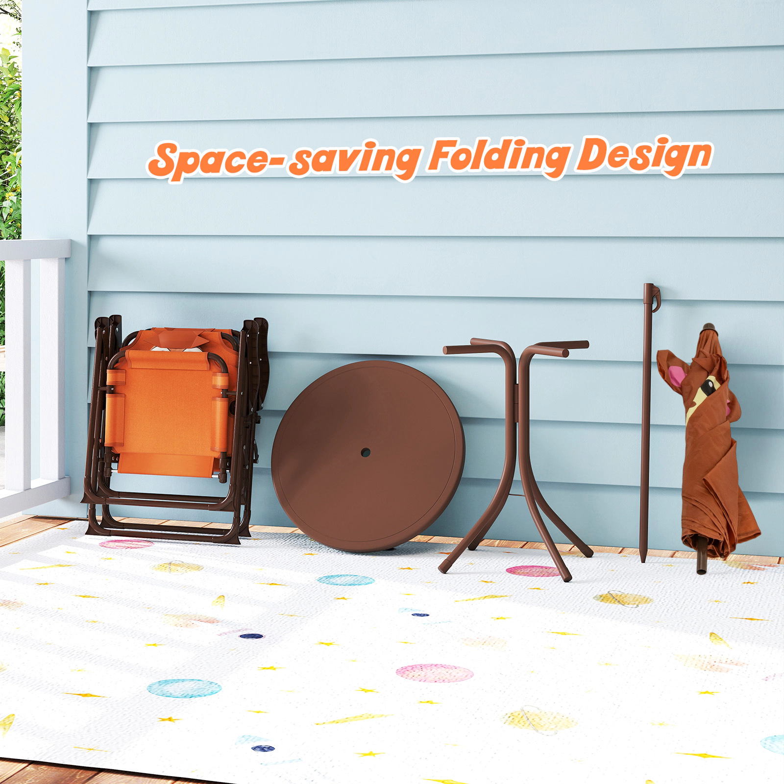 SUGIFT 2 Chairs and Height Adjustable Umbrella 4-Piece Kids Folding Picnic Set