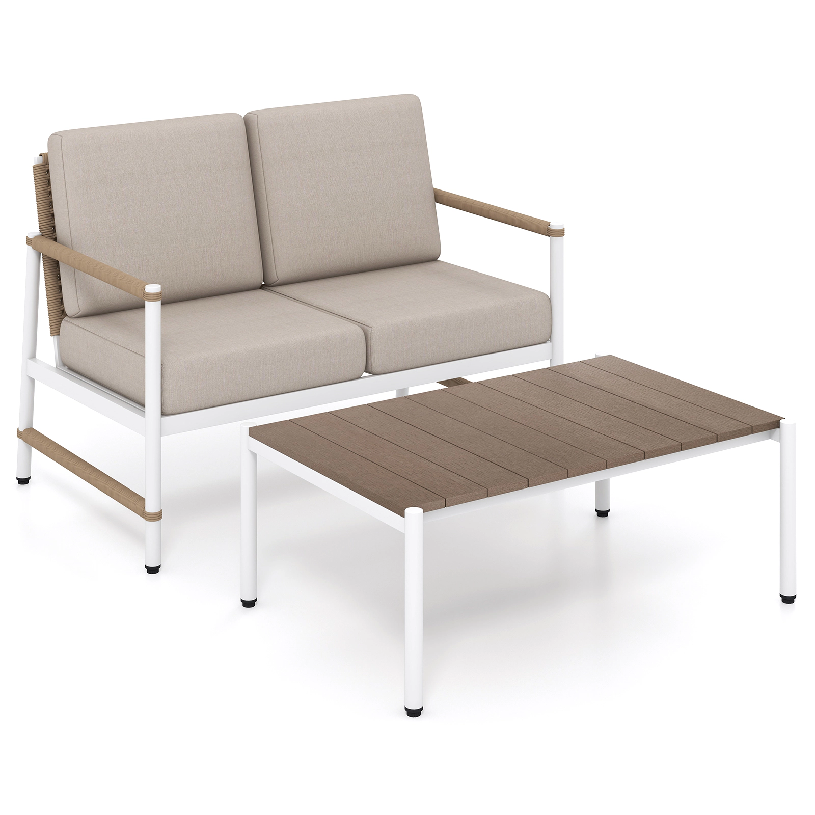 SUGIFT 5 in Thick Cushions Aluminum Frame Gray Patio Loveseat and Coffee Table Set