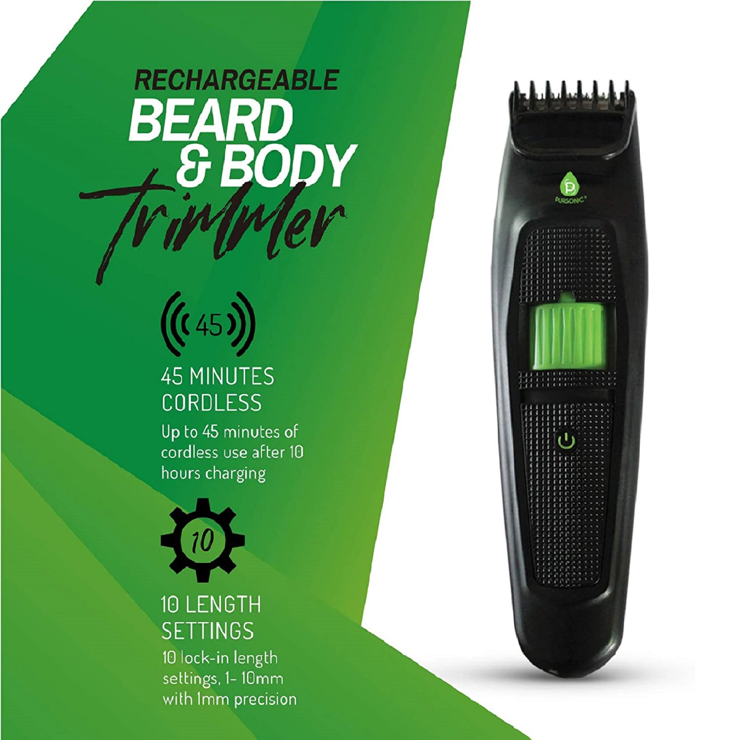 Pursonic Men's Rechargeable Beard & Body Hair Trimmer