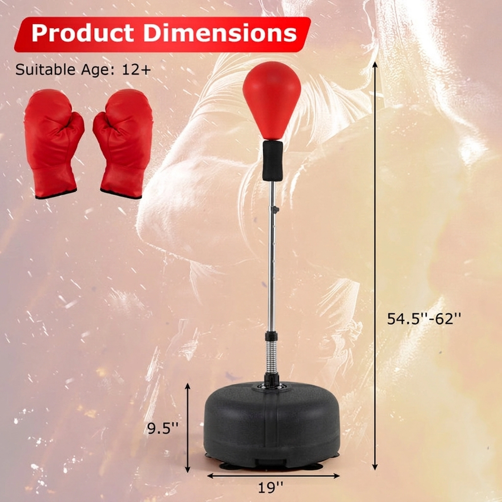 SUGIFT Teen and Adult Red 4-Level Adjustable Punching Bag with Stand and Boxing Gloves 19-in W 54.5-in to 62-in H