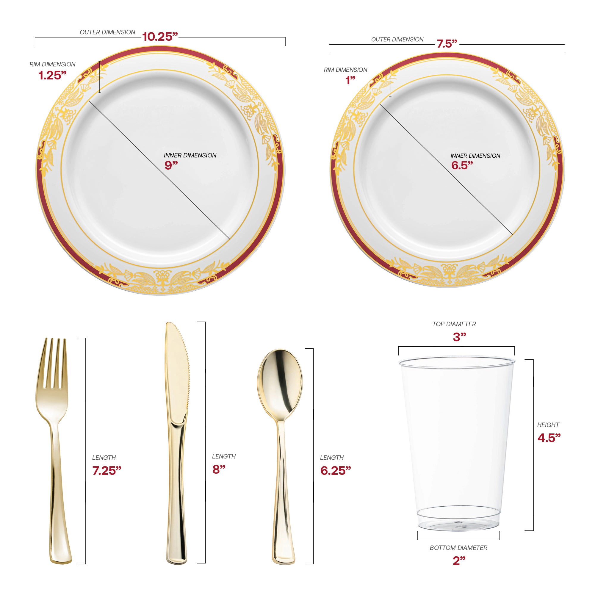 Smarty Had A Party White with Burgundy and Gold Harmony Rim Plastic Wedding Value Set