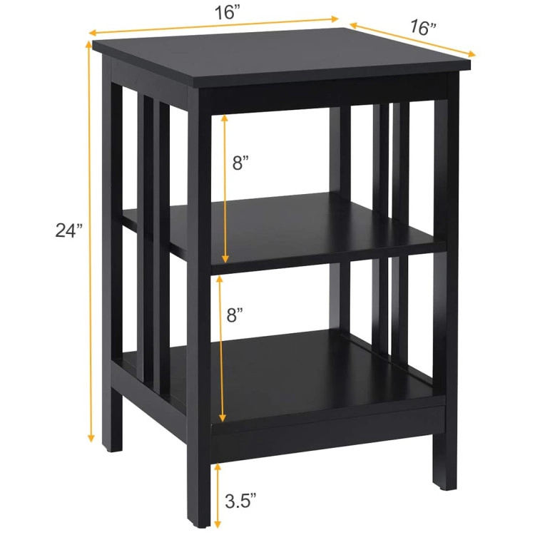 Hivvago 2 Pieces 3-Tier Nightstand With Reinforced Bars And Stable Structure