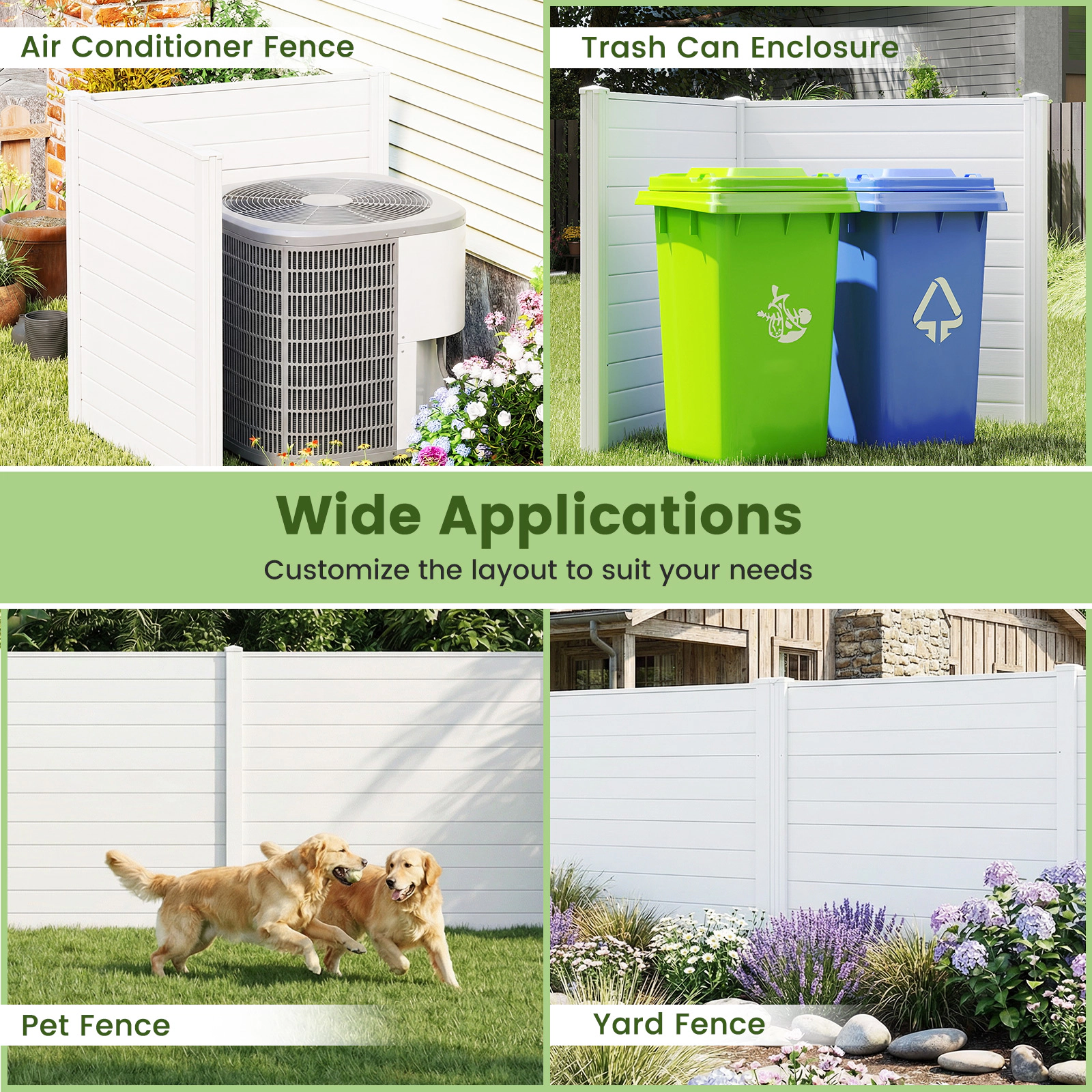 SUGIFT Freestanding Air Conditioner Privacy Fence with Metal Ground Stakes White/Black