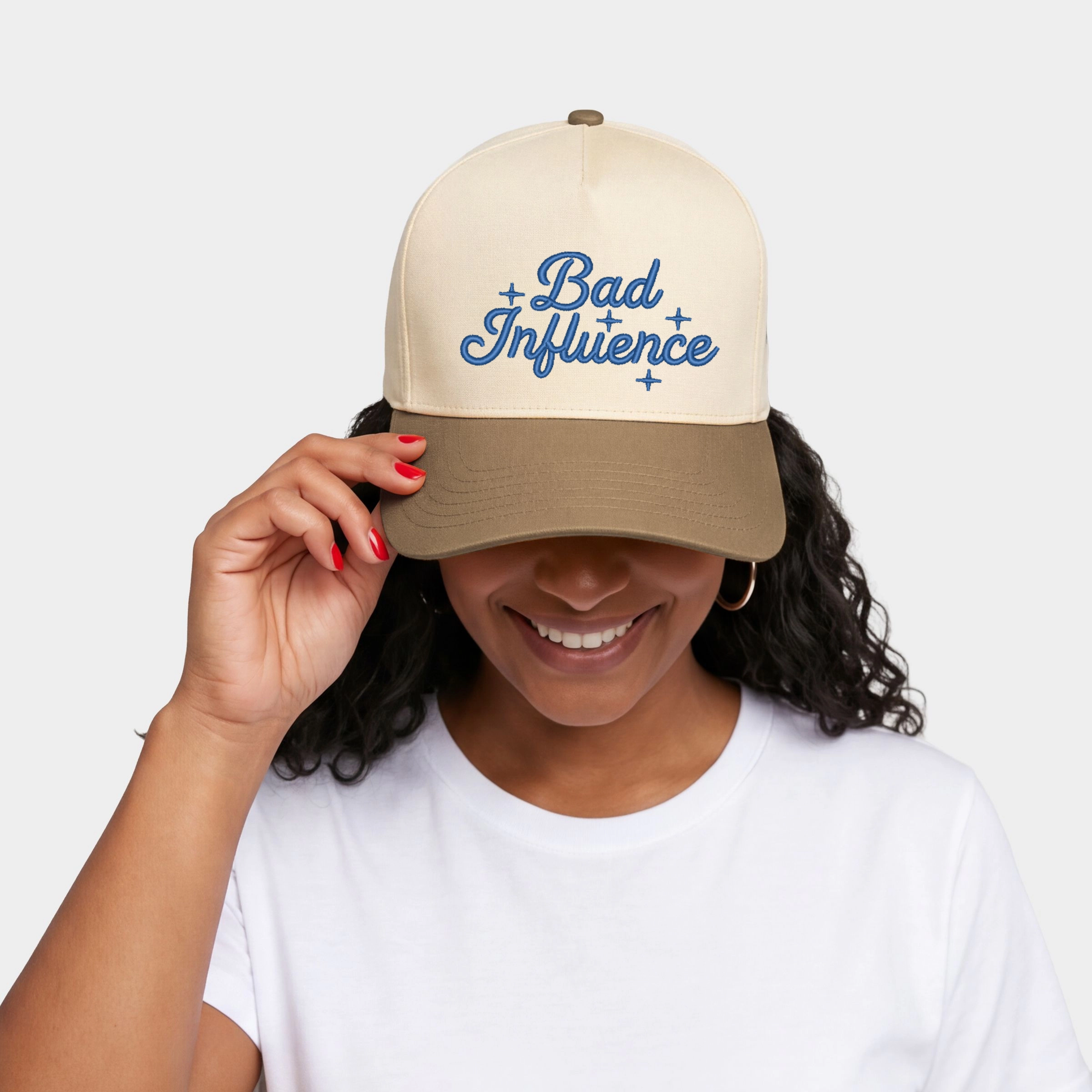 Simply Sage Market - Women's Canvas Trucker Hat Embroidered Bad Influence Stars