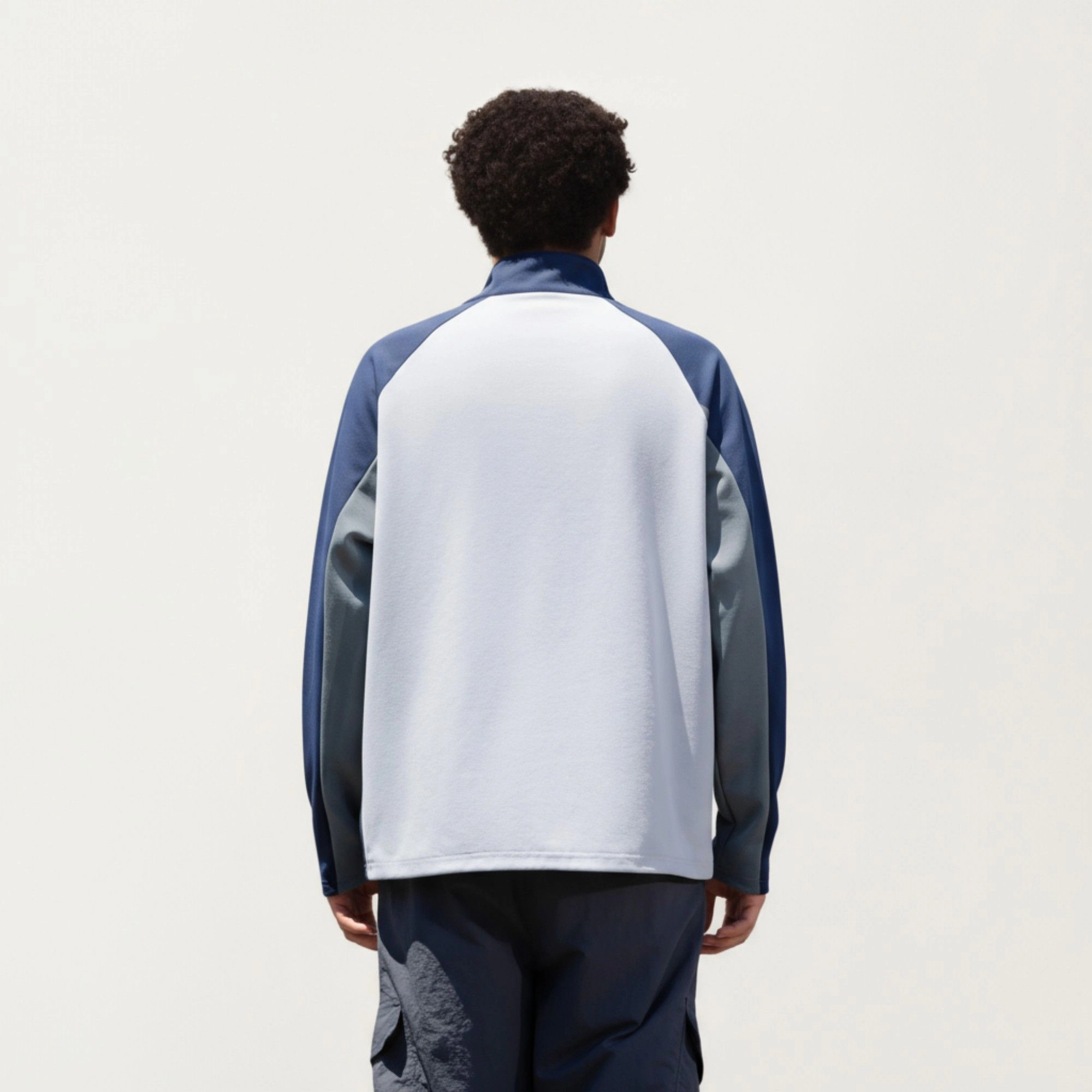 Anna-Kaci Men's Long Sleeve Quarter-Zip Pullover with Color Block Panels and Stand Collar