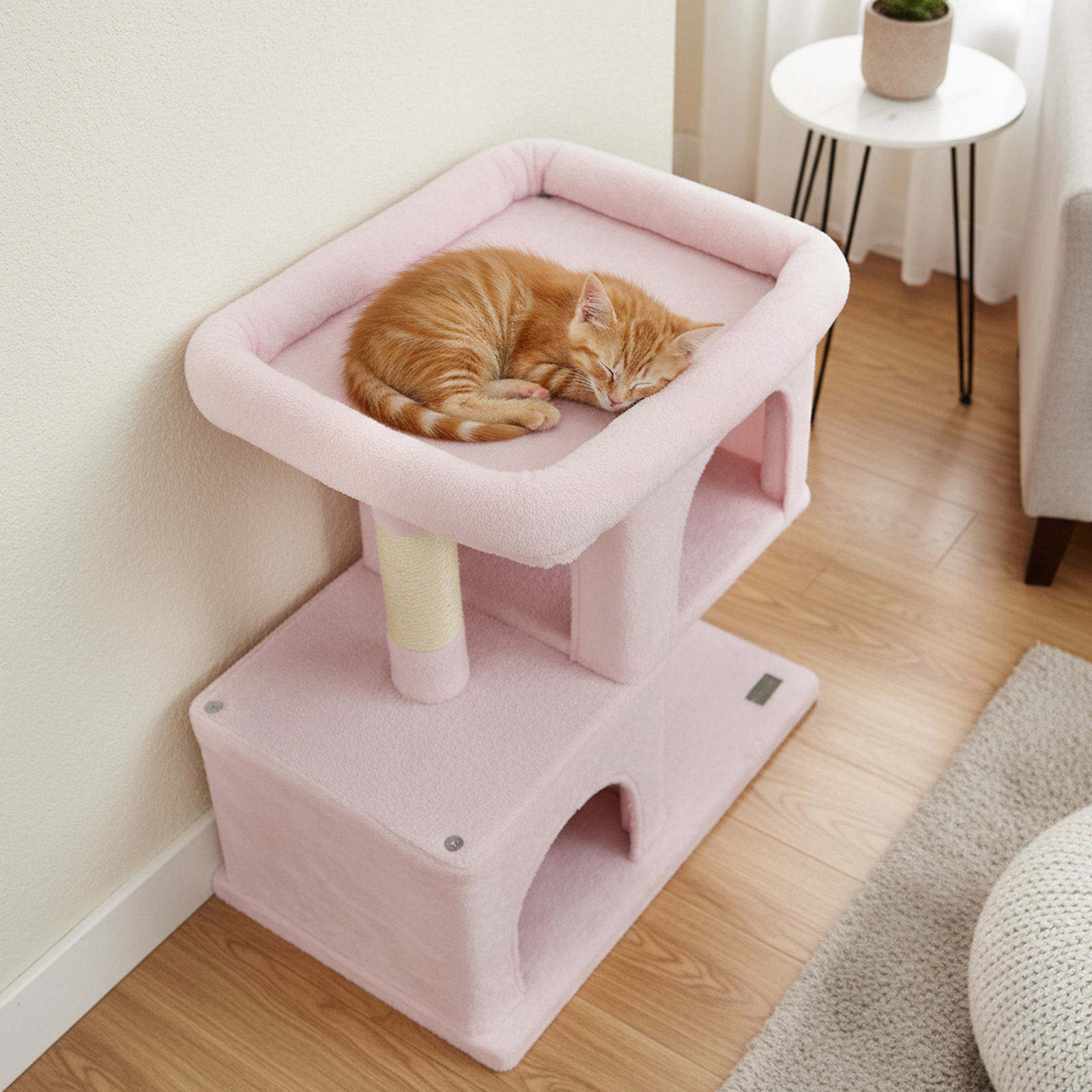SUGIFT 25.5-in Pink Space-Saving Modern Cat Tree Tower with 19-in Perch 2 Condos and Sisal Posts