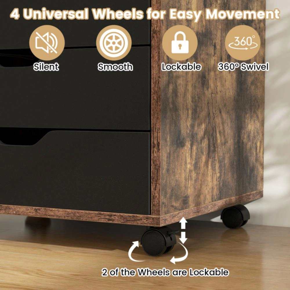 Hivvago 5 Drawer Mobile File Cabinet with Wheels for Living Room