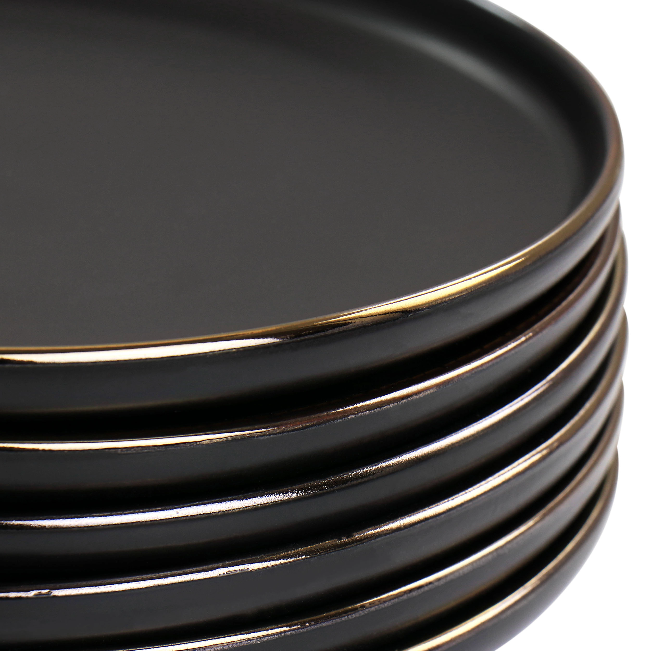 Elama 6 Piece Stoneware Salad Plate Set Matte with Gold Rim