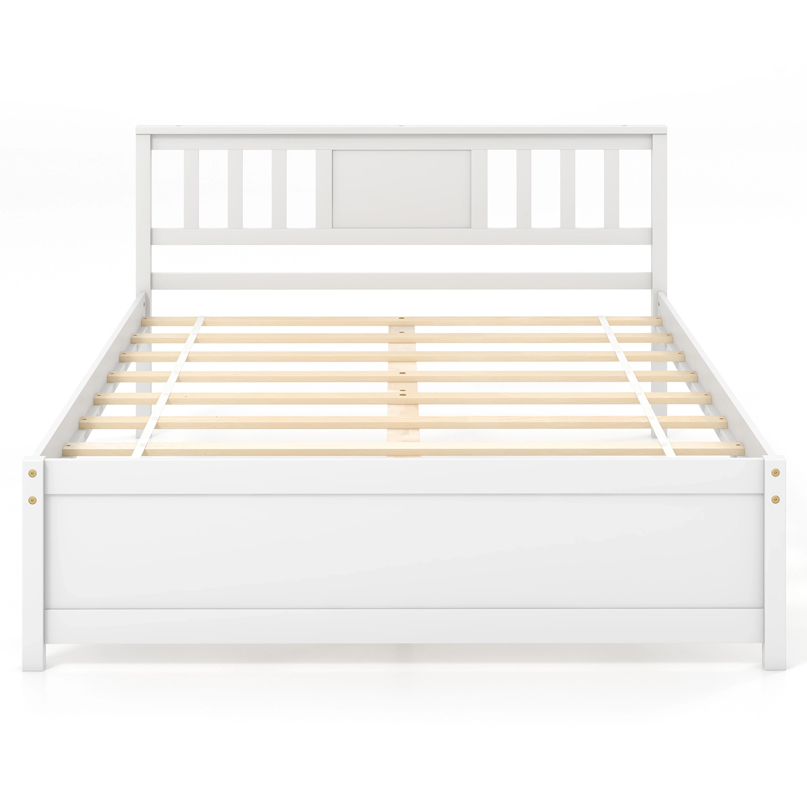 SUGIFT White Slat Headboard and Wood Slat Support Full Size Wooden Platform Bed