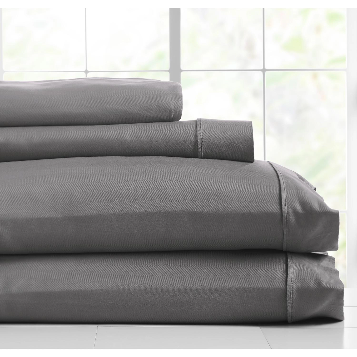 Knightsbridge 600 Thread Count Jacquard Herringbone Sheet - 4 Piece Set - Queen, Gray